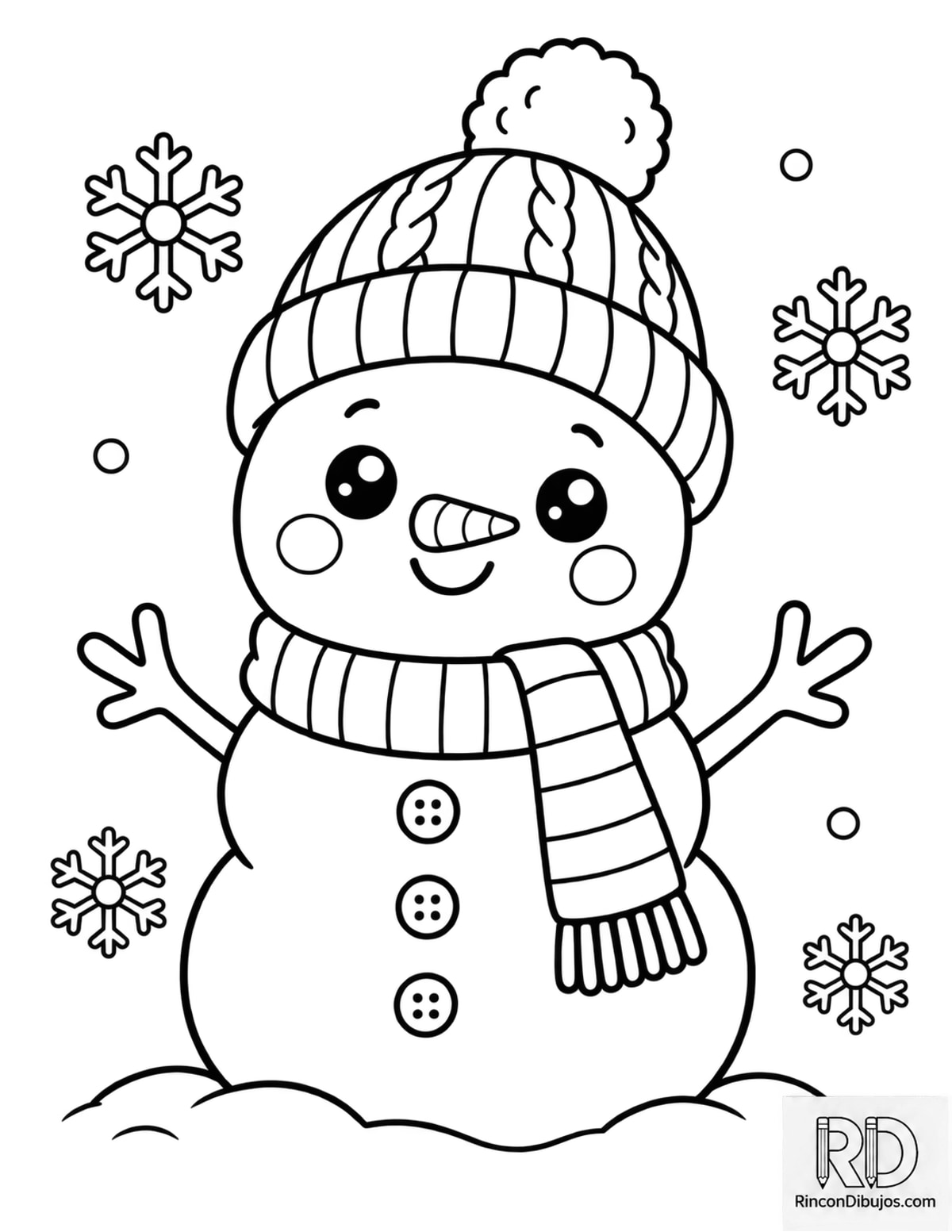 Dibujo de muñeco nieve kawaii para colorear Dibujo de muñeco nieve kawaii para colorear