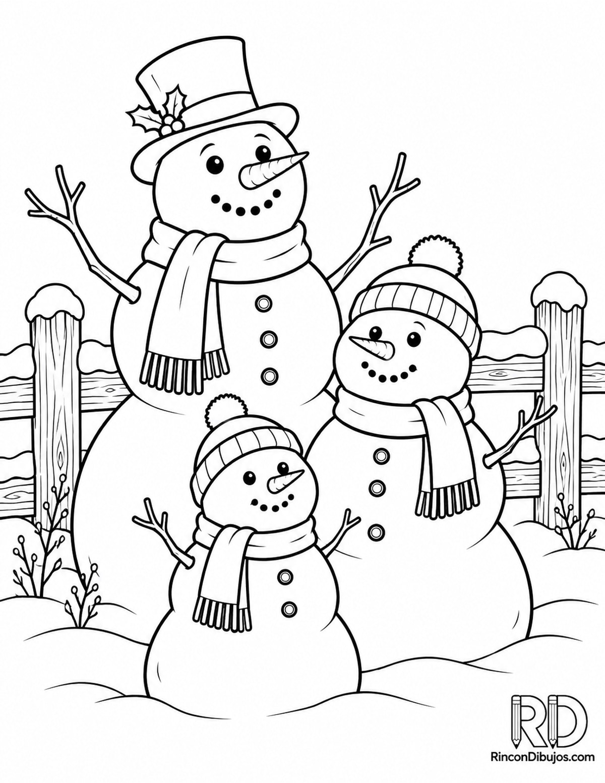 Dibujo de muñecos de nieve junto para colorear Dibujo de muñecos de nieve junto para colorear