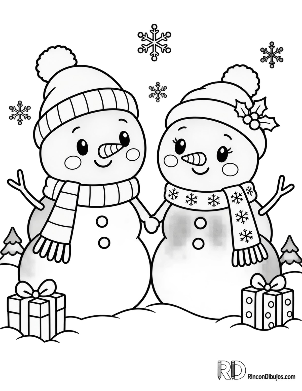 Dibujo de muñecos nieve kawaii para colorear Dibujo de muñecos nieve kawaii para colorear