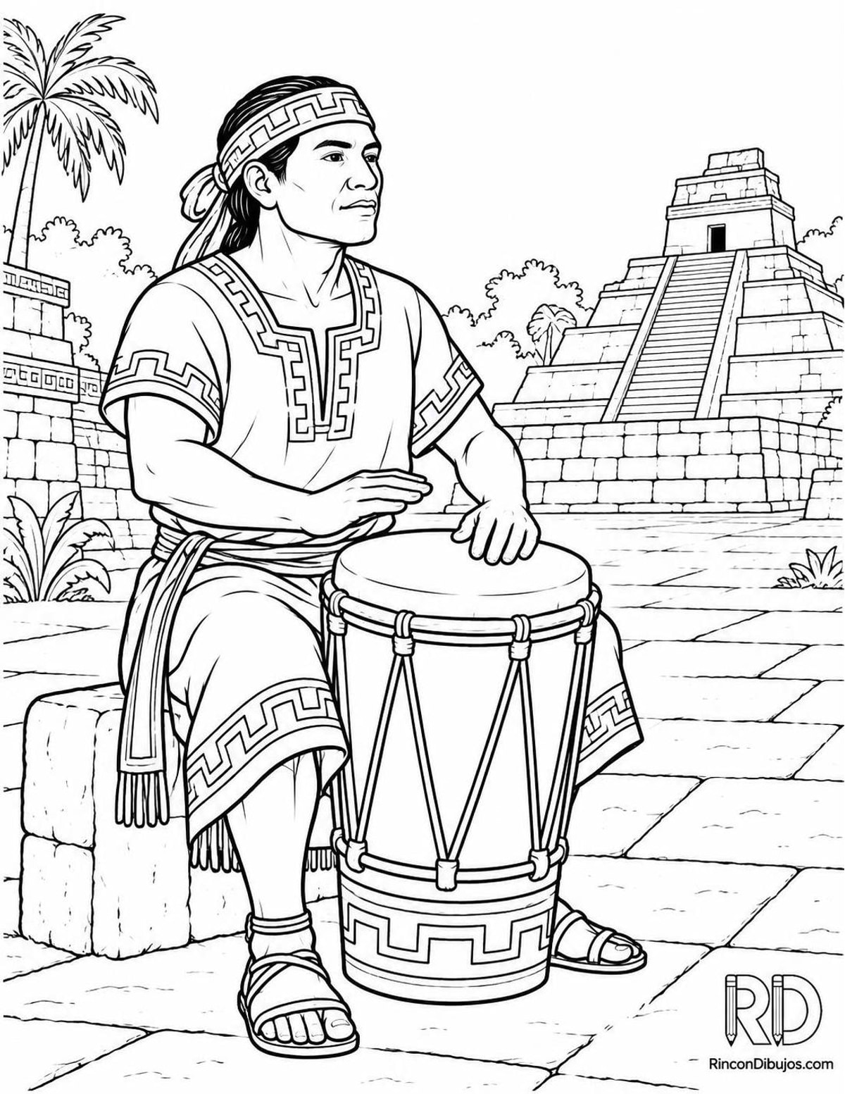 Dibujo de músico maya para colorear Dibujo de músico maya para colorear