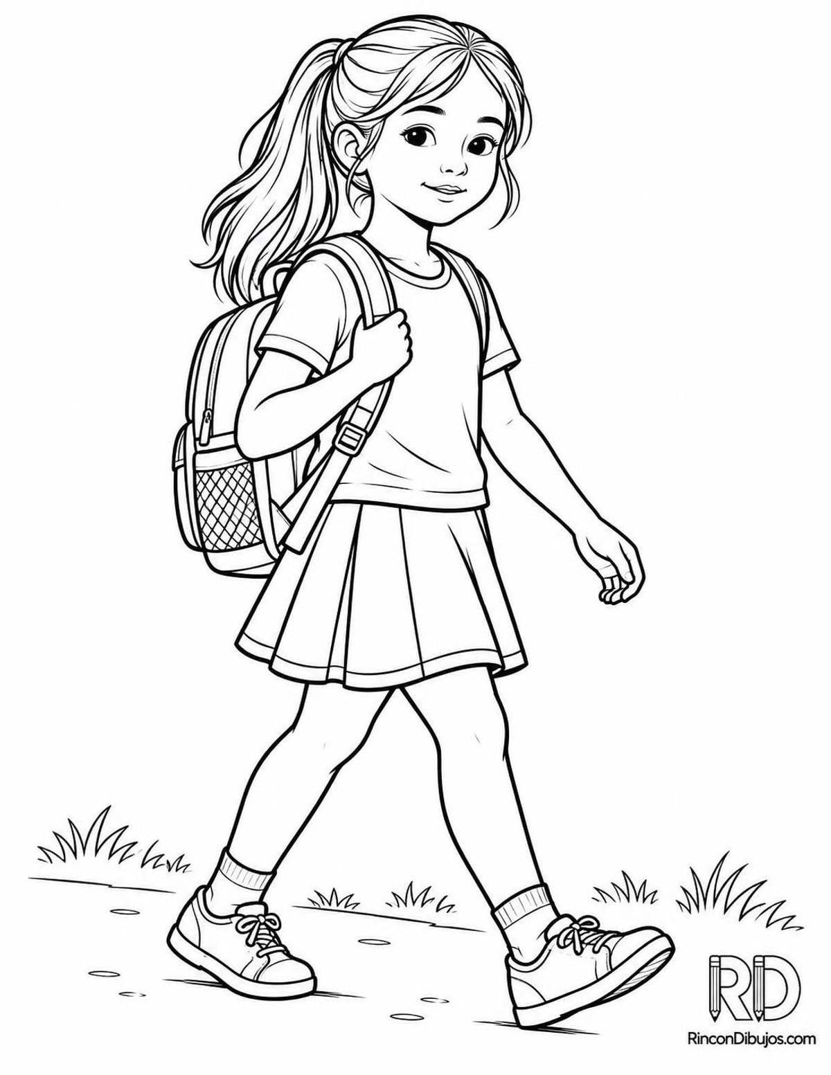 Dibujo de niña con mochila para colorear Dibujo de niña con mochila para colorear