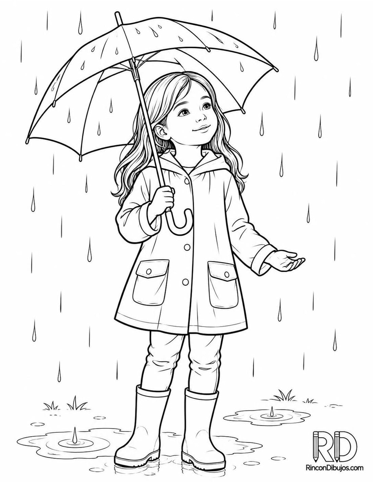 Dibujo de niña con paraguas para colorear Dibujo de niña con paraguas para colorear
