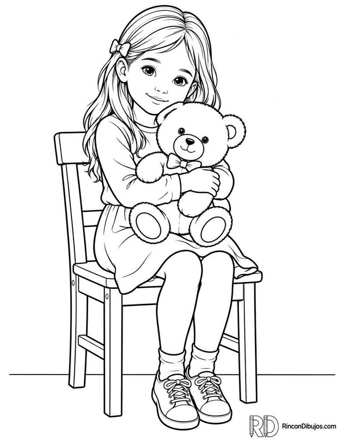 Dibujo de niña con peluche para colorear Dibujo de niña con peluche para colorear
