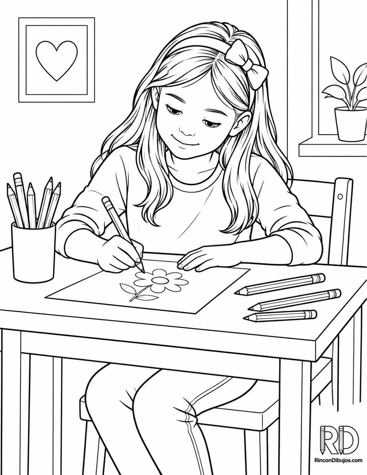 Dibujo de niña dibujando para colorear Dibujo de niña dibujando para colorear