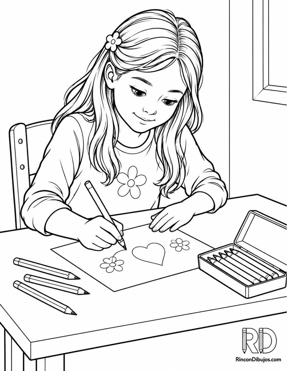 Dibujo de niña dibujando para colorear Dibujo de niña dibujando para colorear