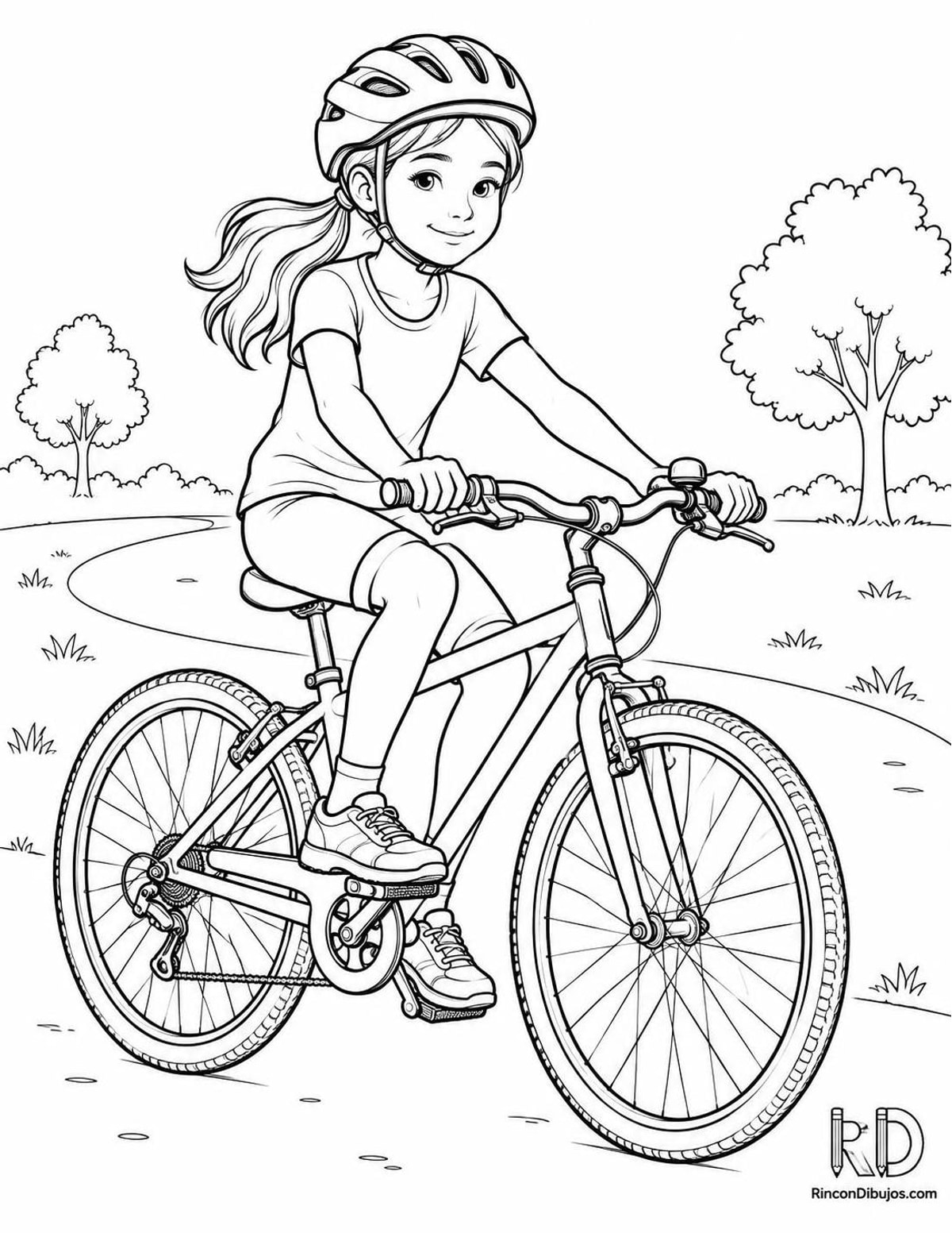 Dibujo de niña en bicicleta para colorear Dibujo de niña en bicicleta para colorear