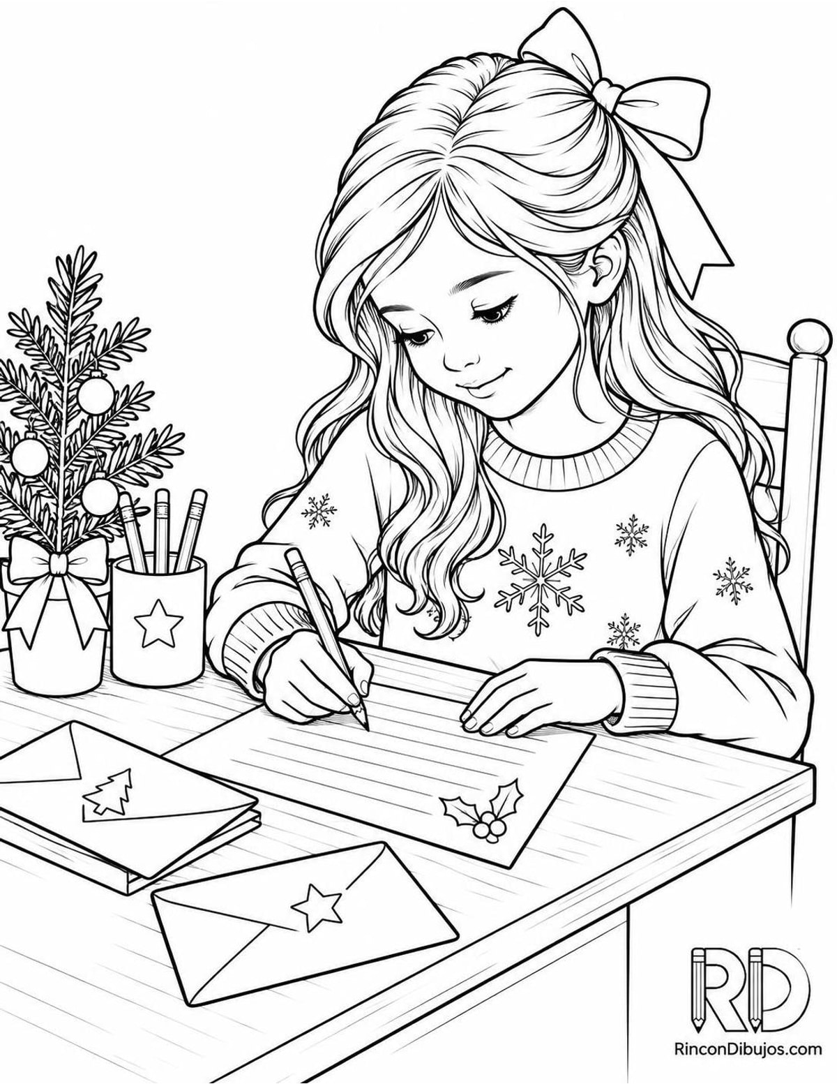 Dibujo de niña escribiendo carta para colorear Dibujo de niña escribiendo carta para colorear