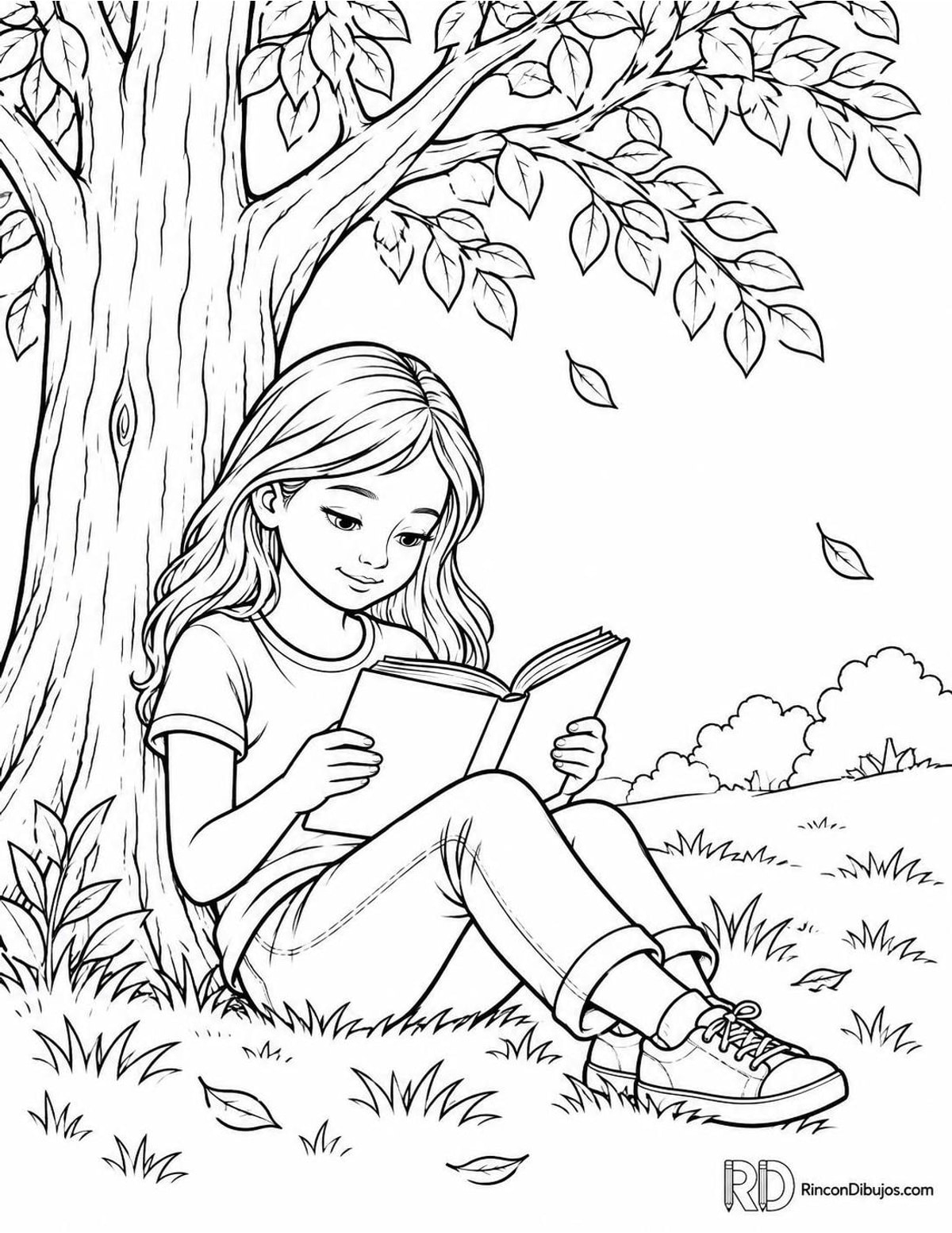Dibujo de niña leyendo para colorear Dibujo de niña leyendo para colorear