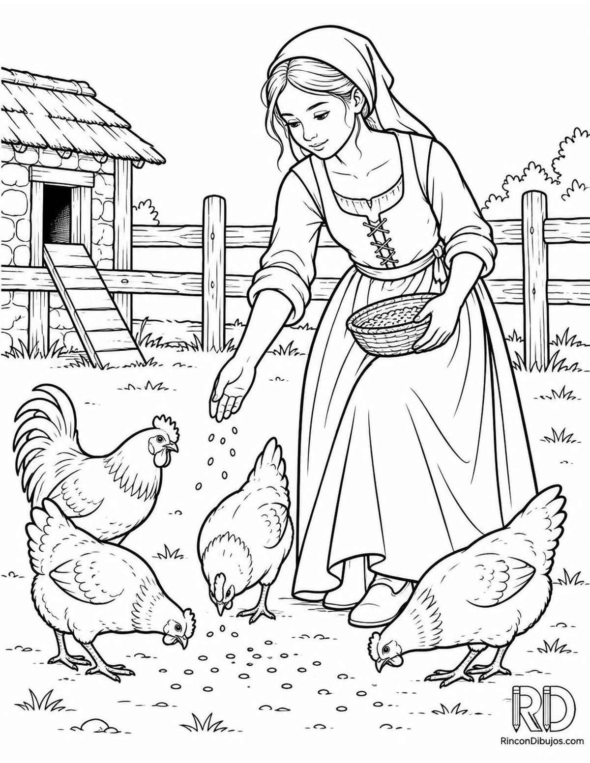 Dibujo de niña medieval para colorear Dibujo de niña medieval para colorear