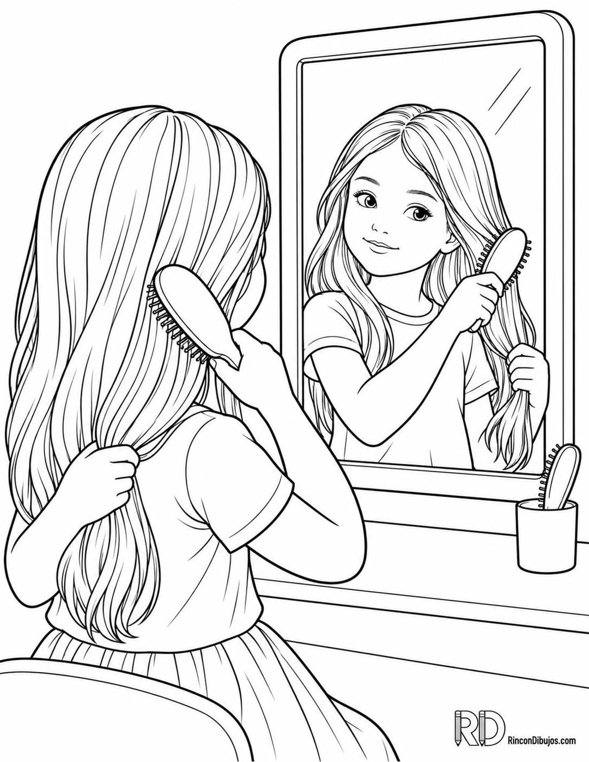 Dibujo de niña peinándose para colorear Dibujo de niña peinándose para colorear