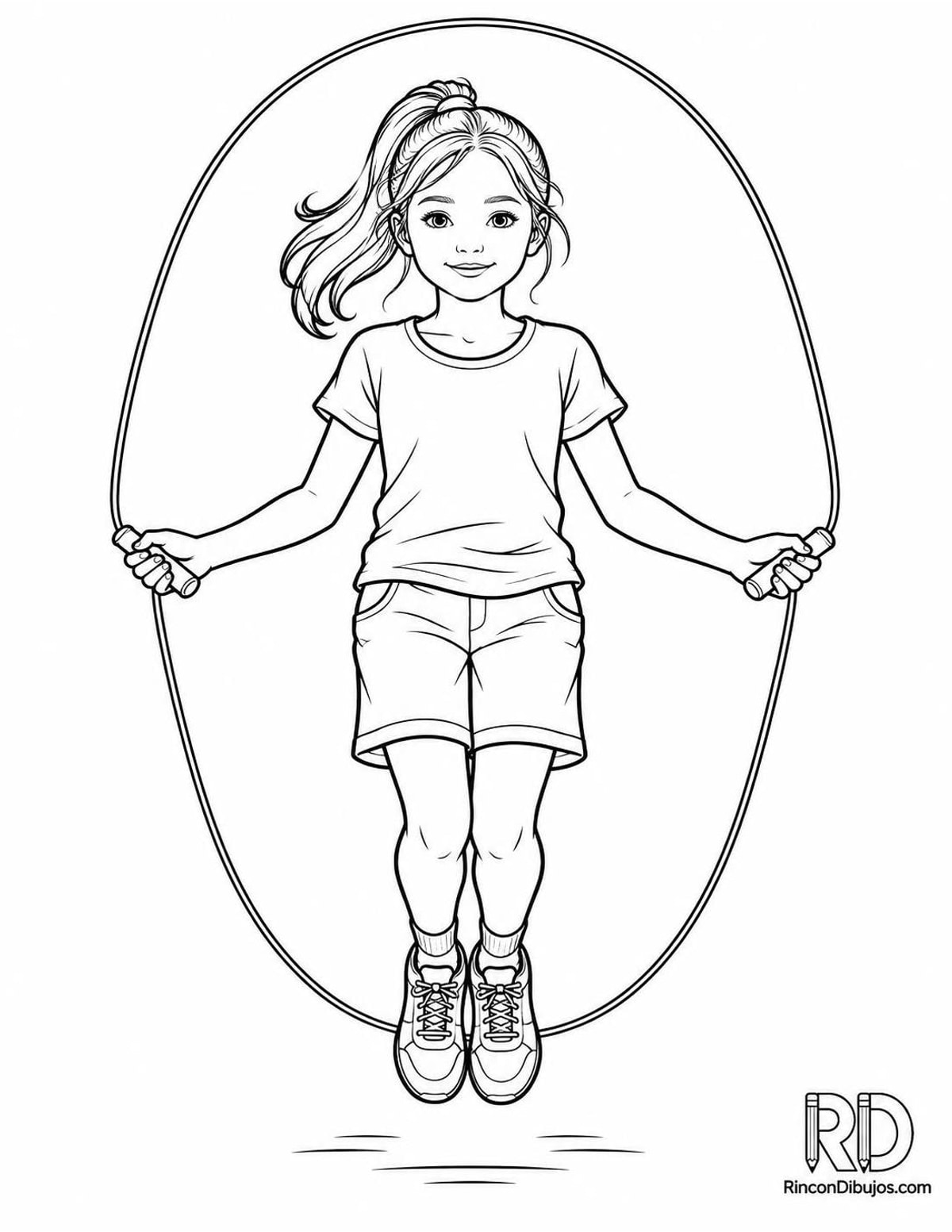 Dibujo de niña saltando cuerda para colorear Dibujo de niña saltando cuerda para colorear