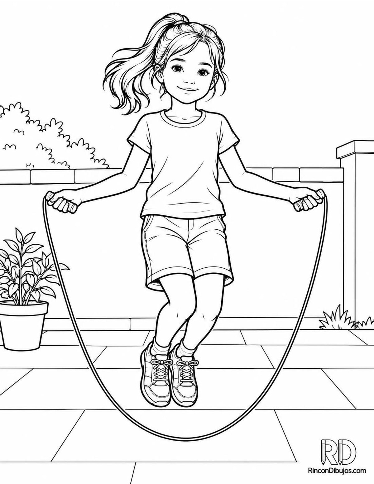Dibujo de niña saltando cuerda para colorear Dibujo de niña saltando cuerda para colorear