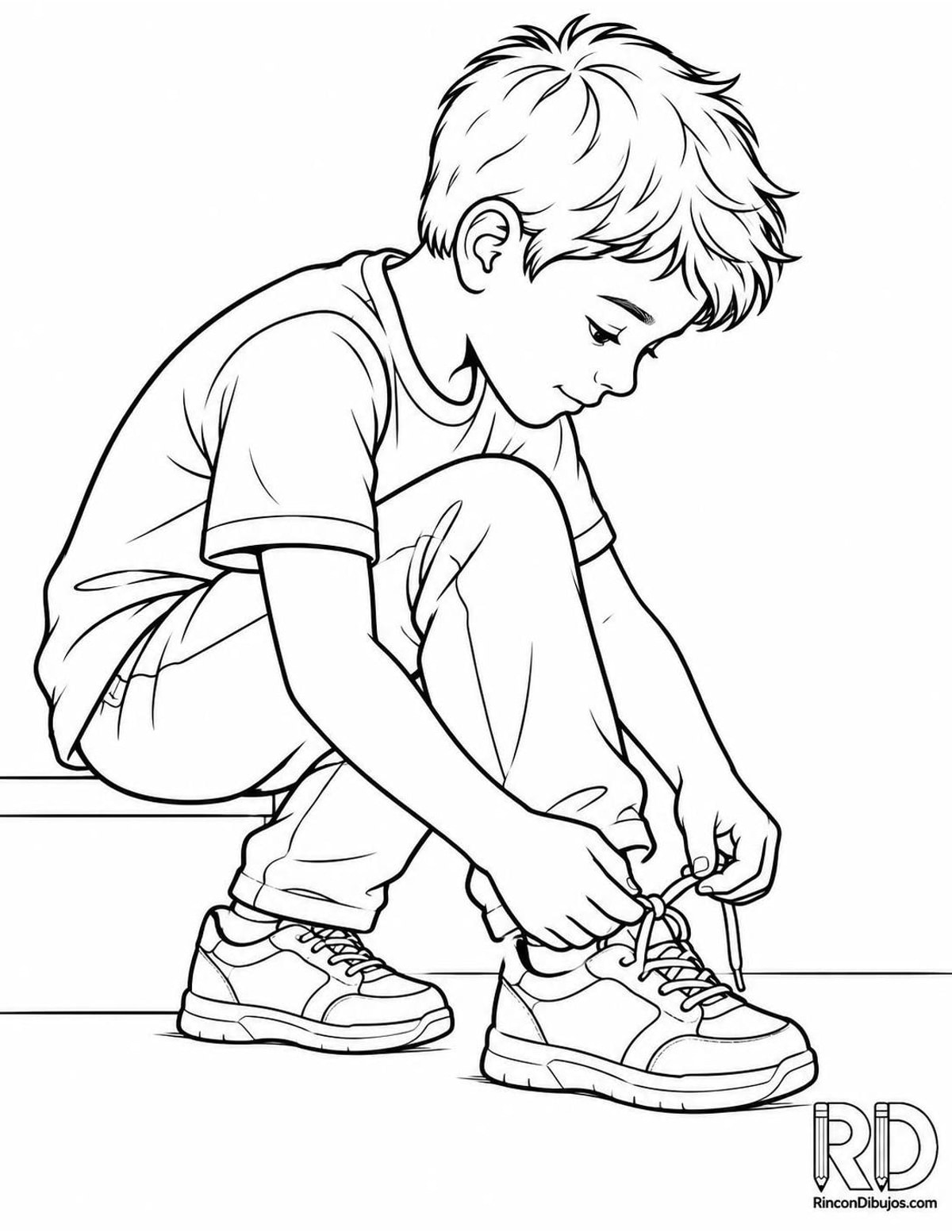 Dibujo de niño atándose cordones para colorear Dibujo de niño atándose cordones para colorear