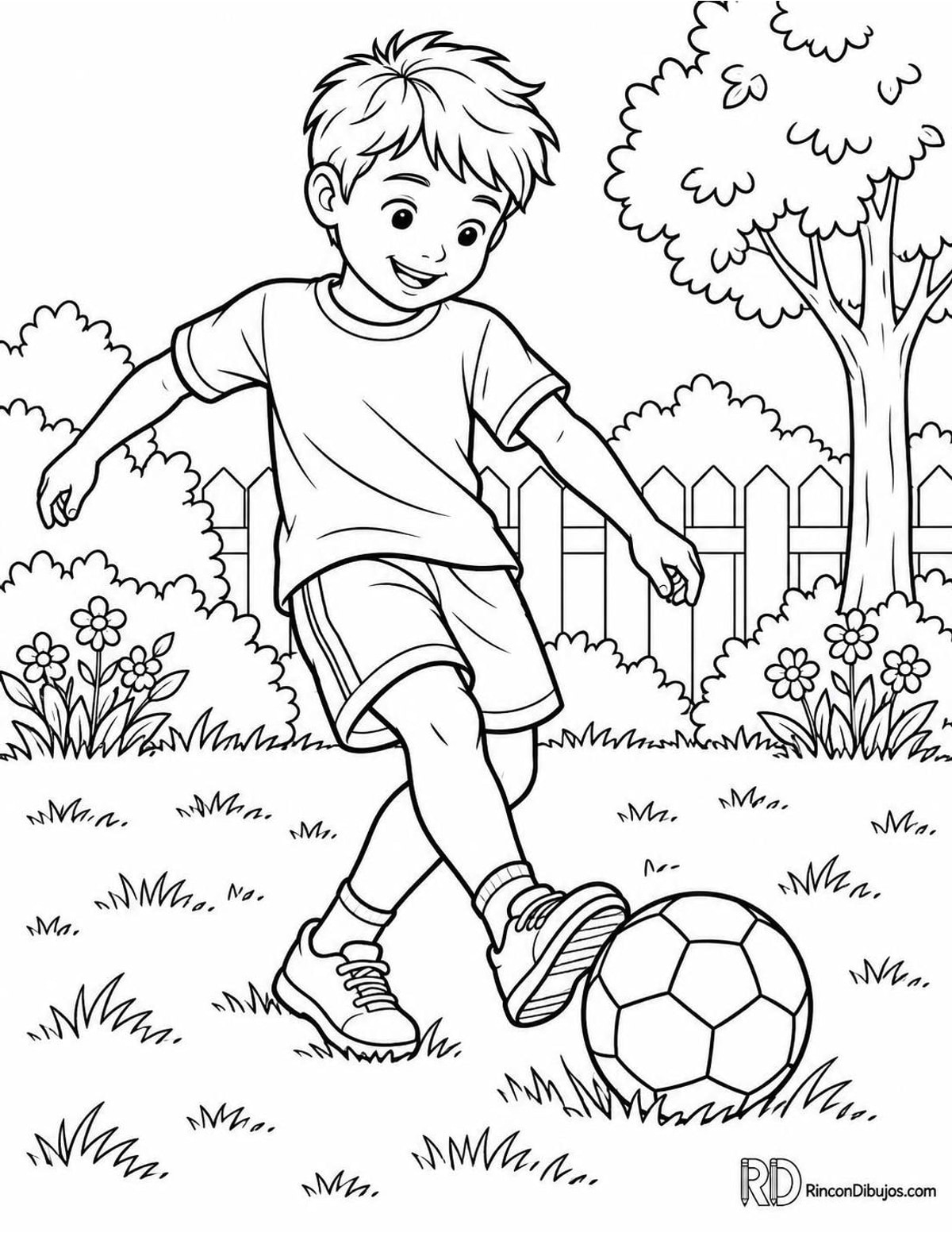 Dibujo de niño con balón para colorear Dibujo de niño con balón para colorear