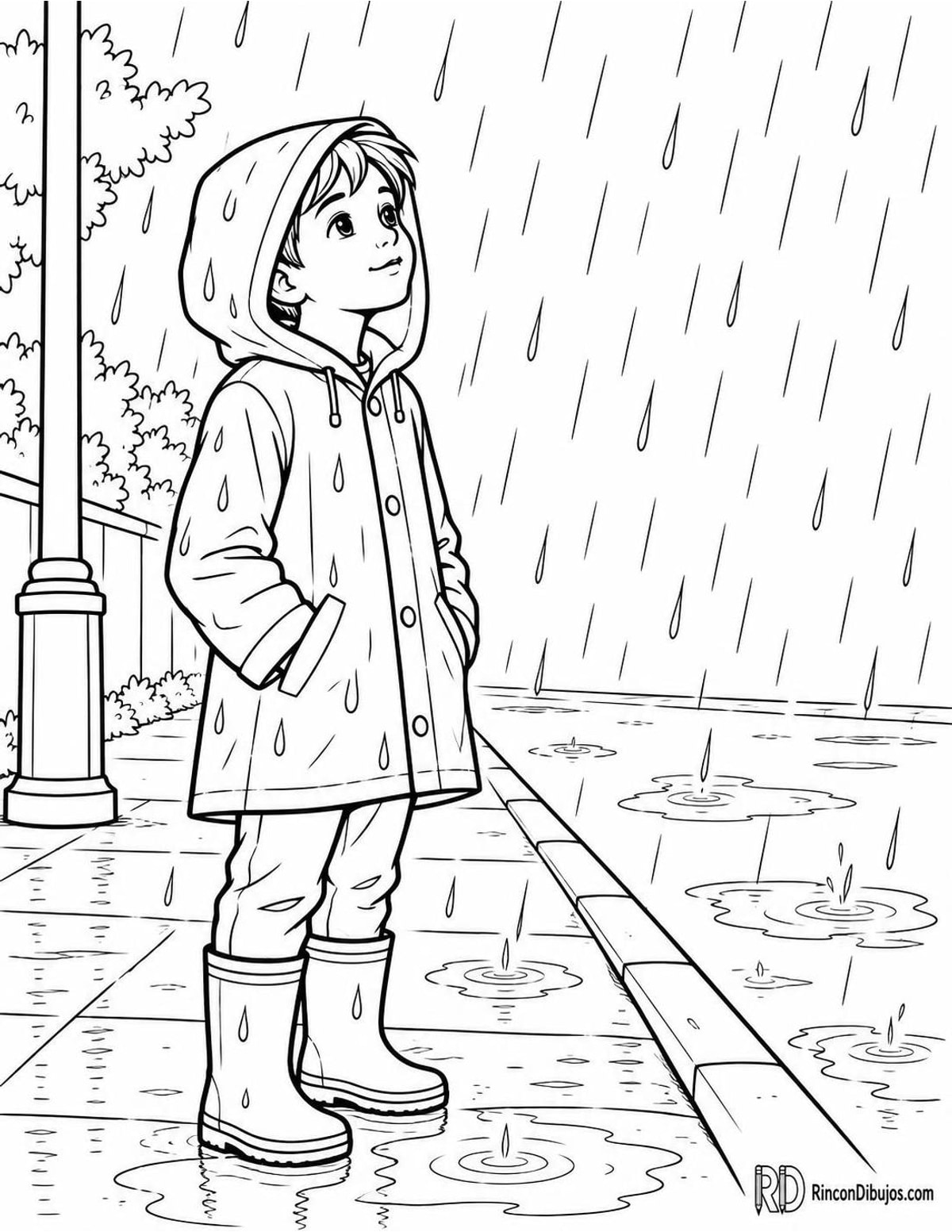 Dibujo de niño con impermeable para colorear Dibujo de niño con impermeable para colorear