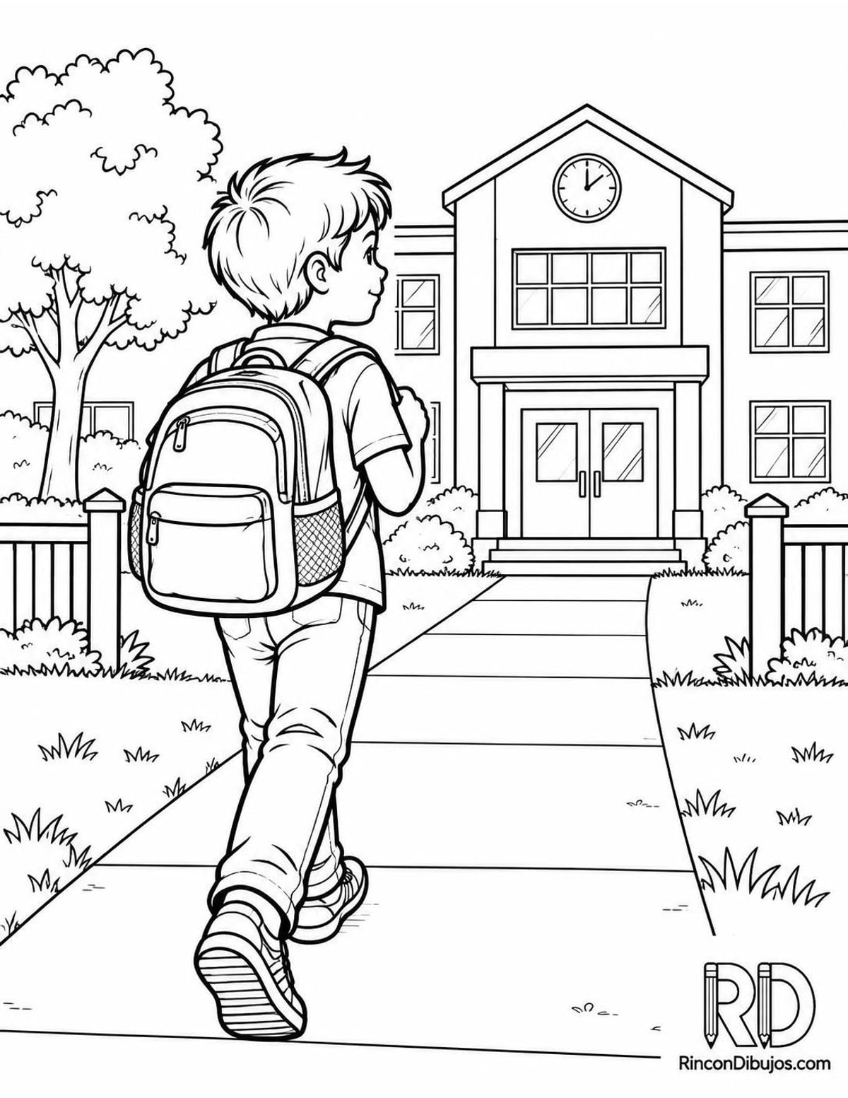 Dibujo de niño con mochila para colorear Dibujo de niño con mochila para colorear