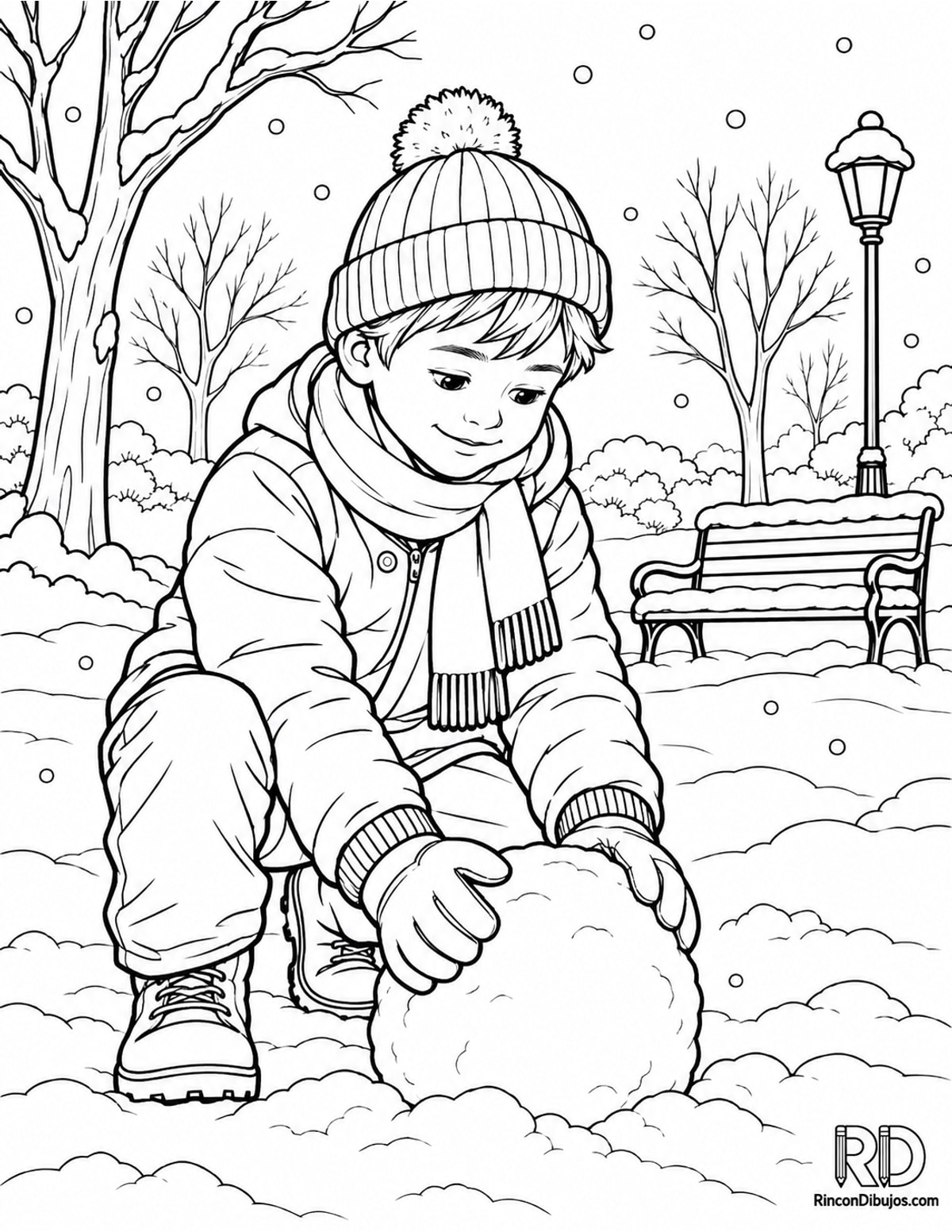Dibujo de niño con nieve para colorear Dibujo de niño con nieve para colorear