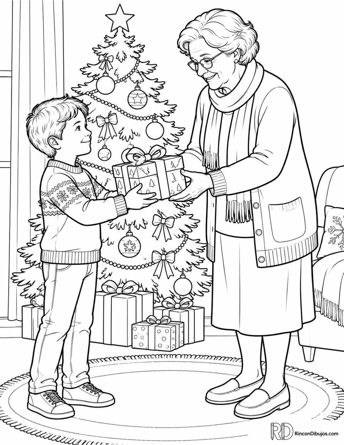 Dibujo de niño con regalo para colorear Dibujo de niño con regalo para colorear