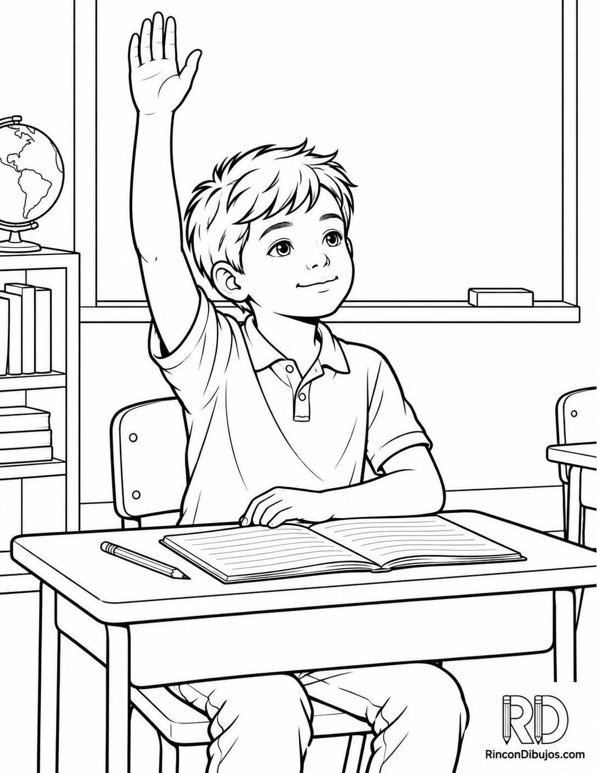 Dibujo de niño en aula para colorear Dibujo de niño en aula para colorear