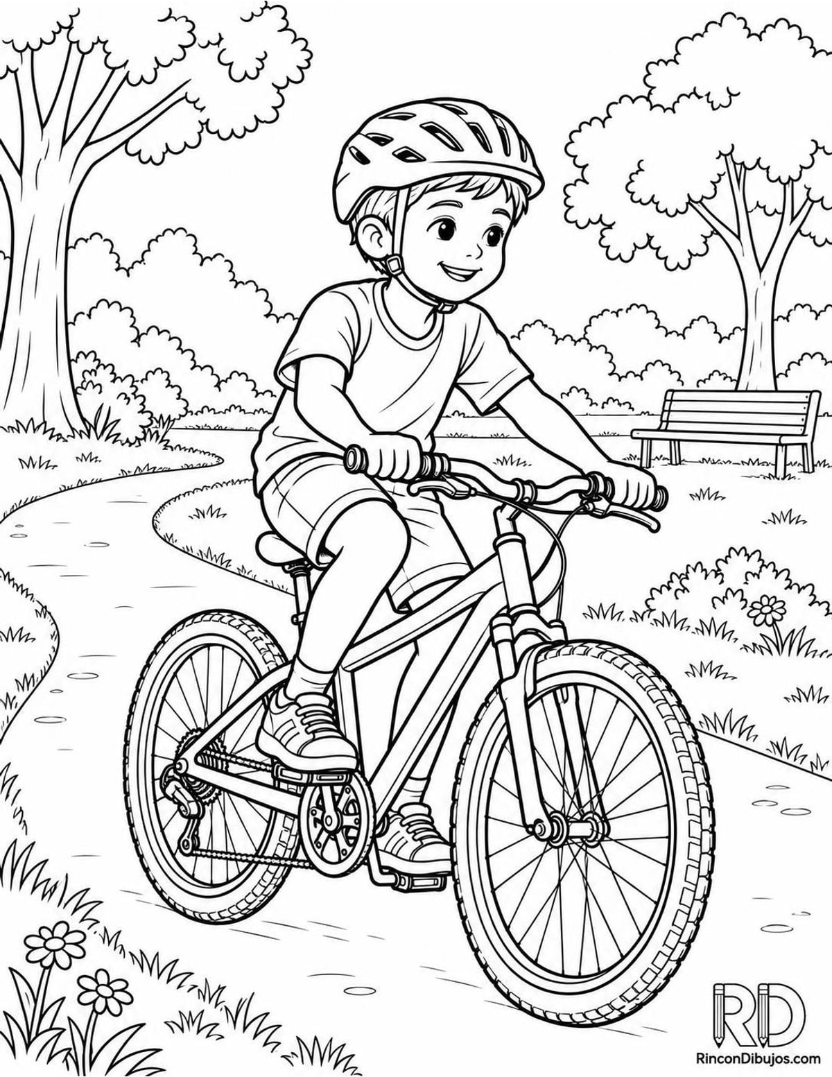 Dibujo de niño en bicicleta para colorear Dibujo de niño en bicicleta para colorear