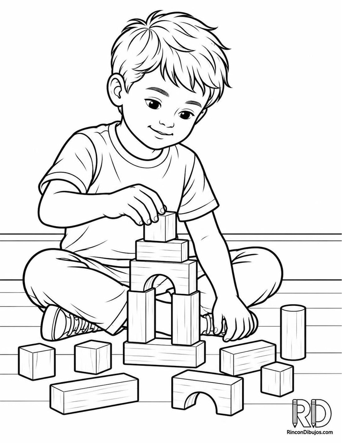 Dibujo de niño jugando bloques para colorear Dibujo de niño jugando bloques para colorear