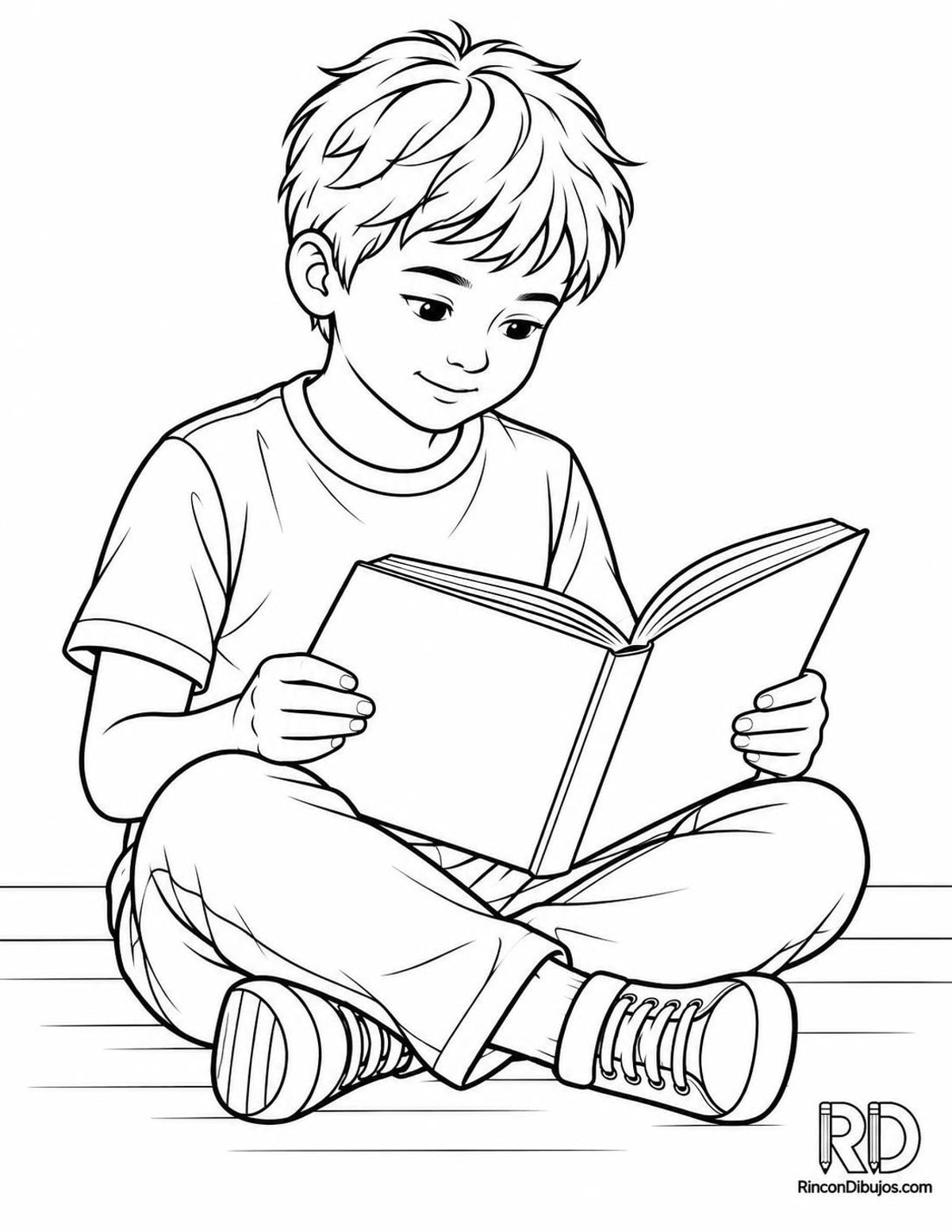 Dibujo de niño leyendo libro para colorear Dibujo de niño leyendo libro para colorear