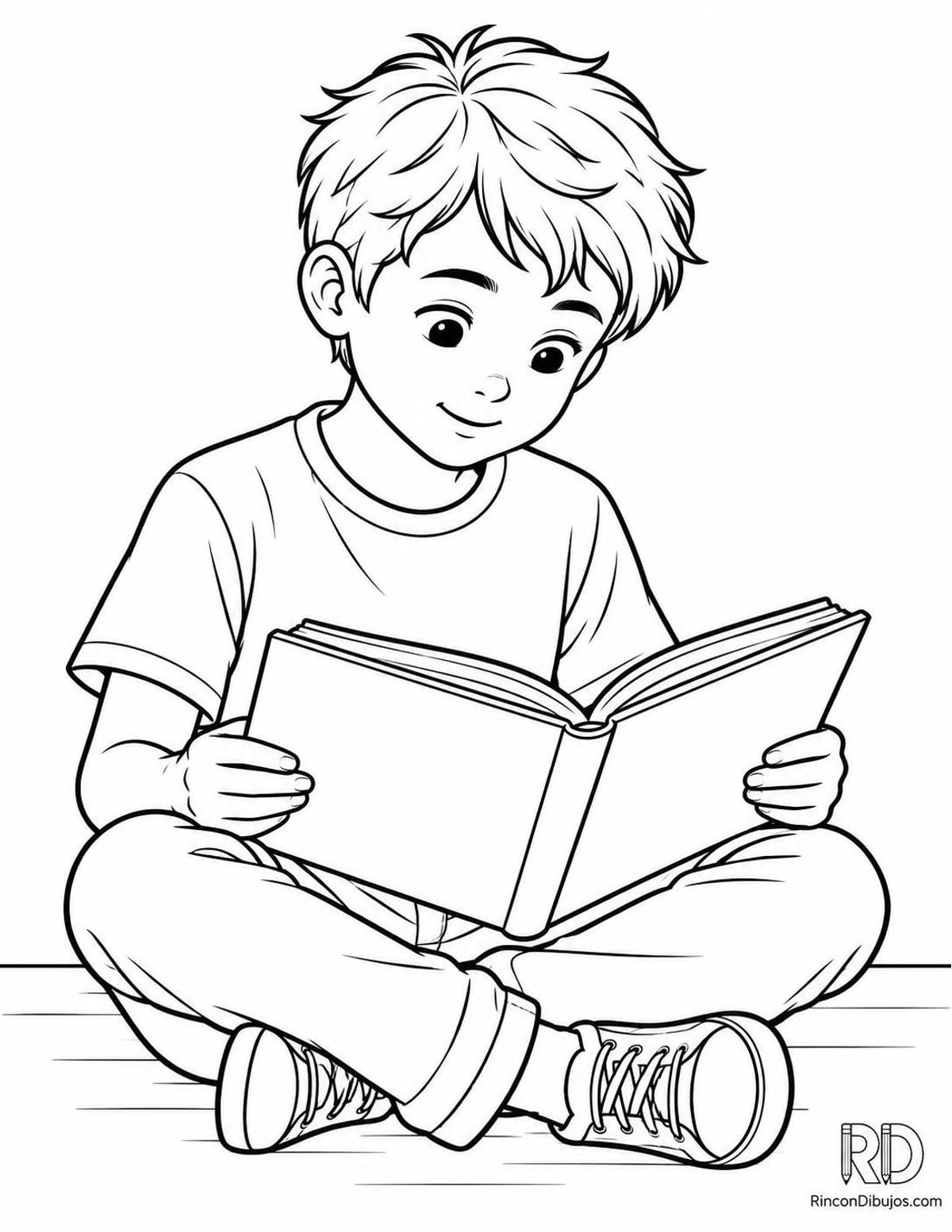 Dibujo de niño leyendo para colorear Dibujo de niño leyendo para colorear