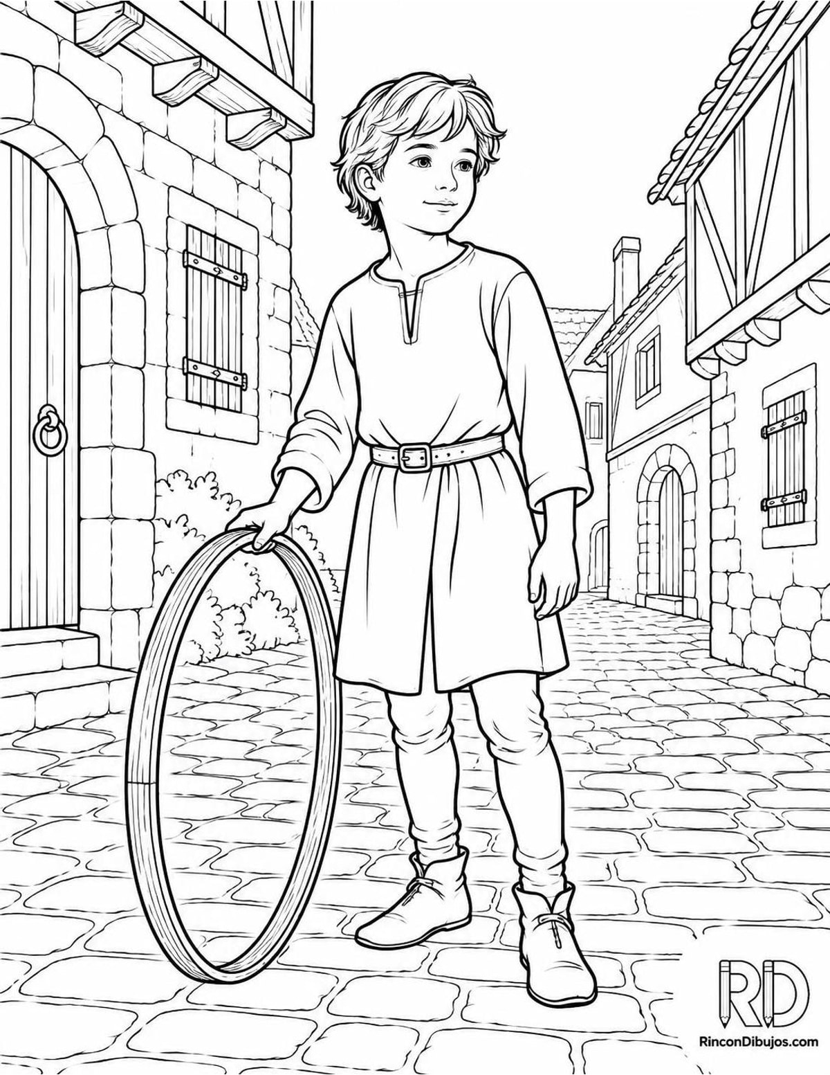 Dibujo de niño medieval para colorear Dibujo de niño medieval para colorear