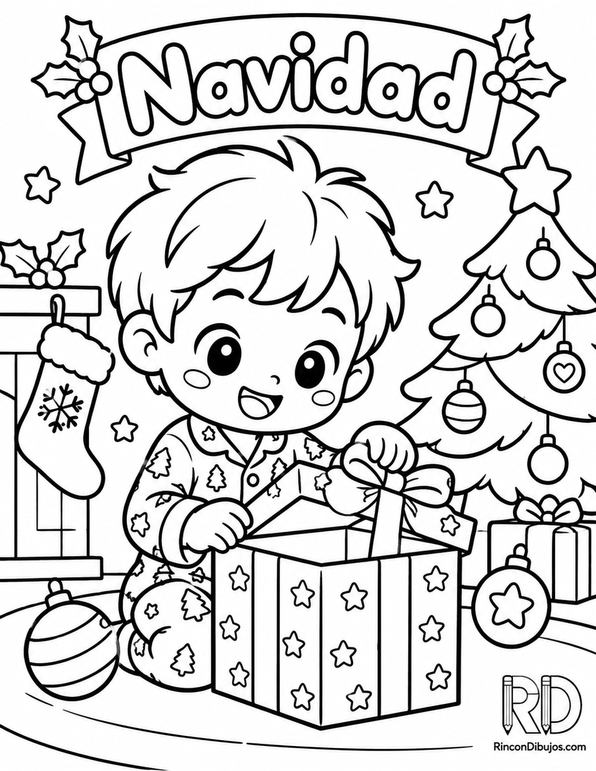 Dibujo de niño Navidad kawaii para colorear Dibujo de niño Navidad kawaii para colorear