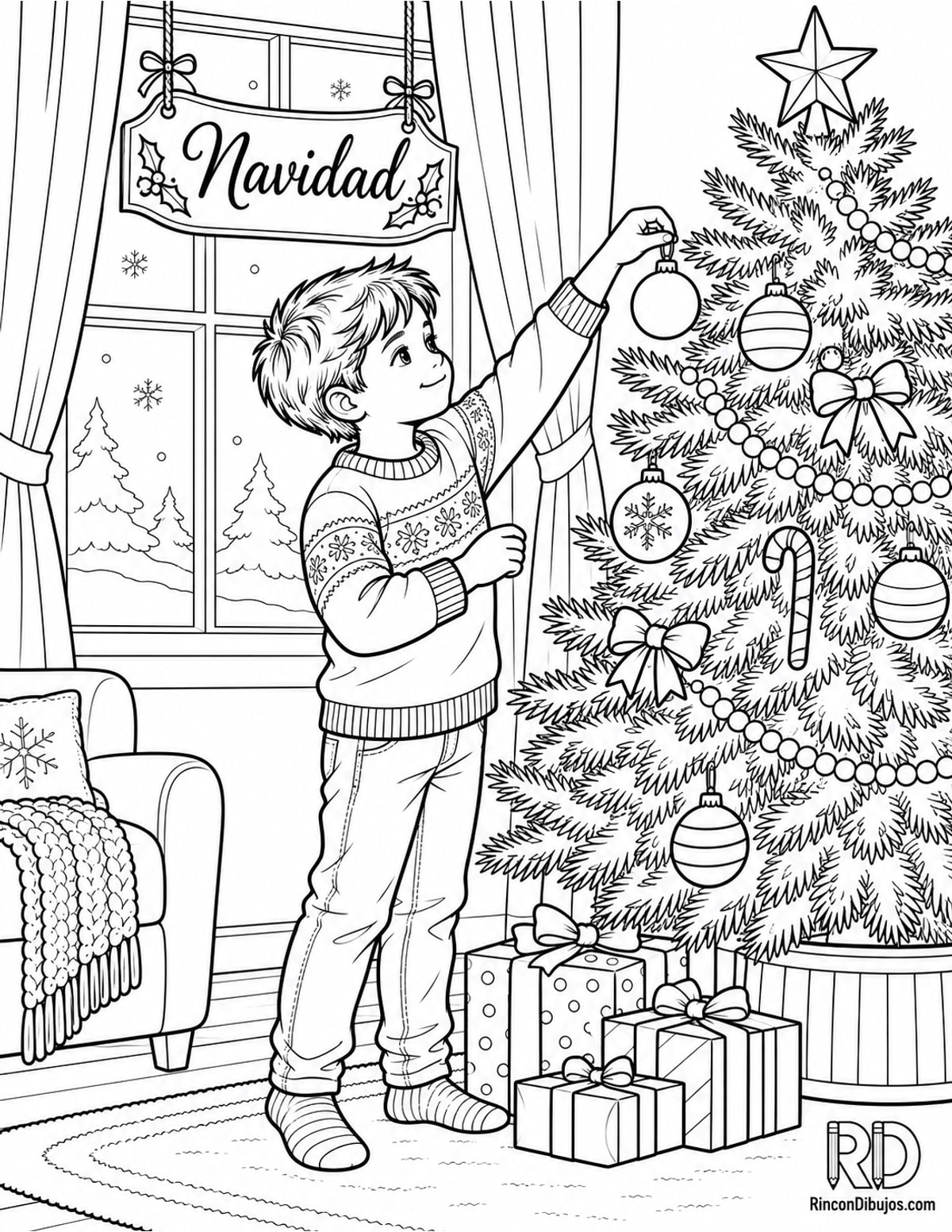 Dibujo de niño Navidad para colorear