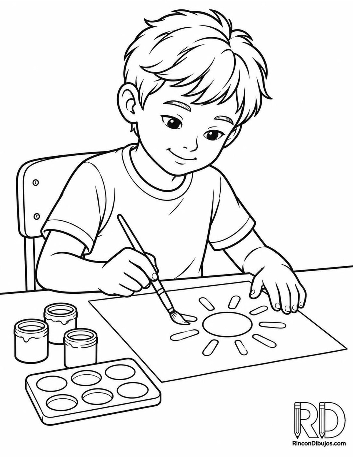 Dibujo de niño pintando para colorear Dibujo de niño pintando para colorear