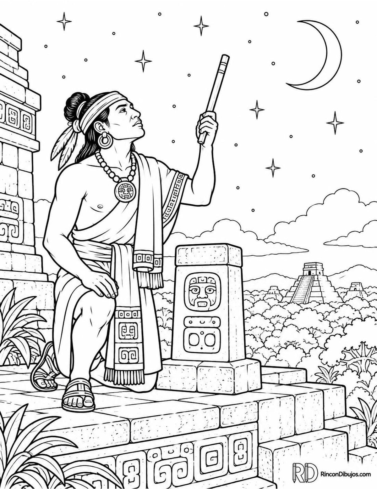 Dibujo de observador maya para colorear Dibujo de observador maya para colorear