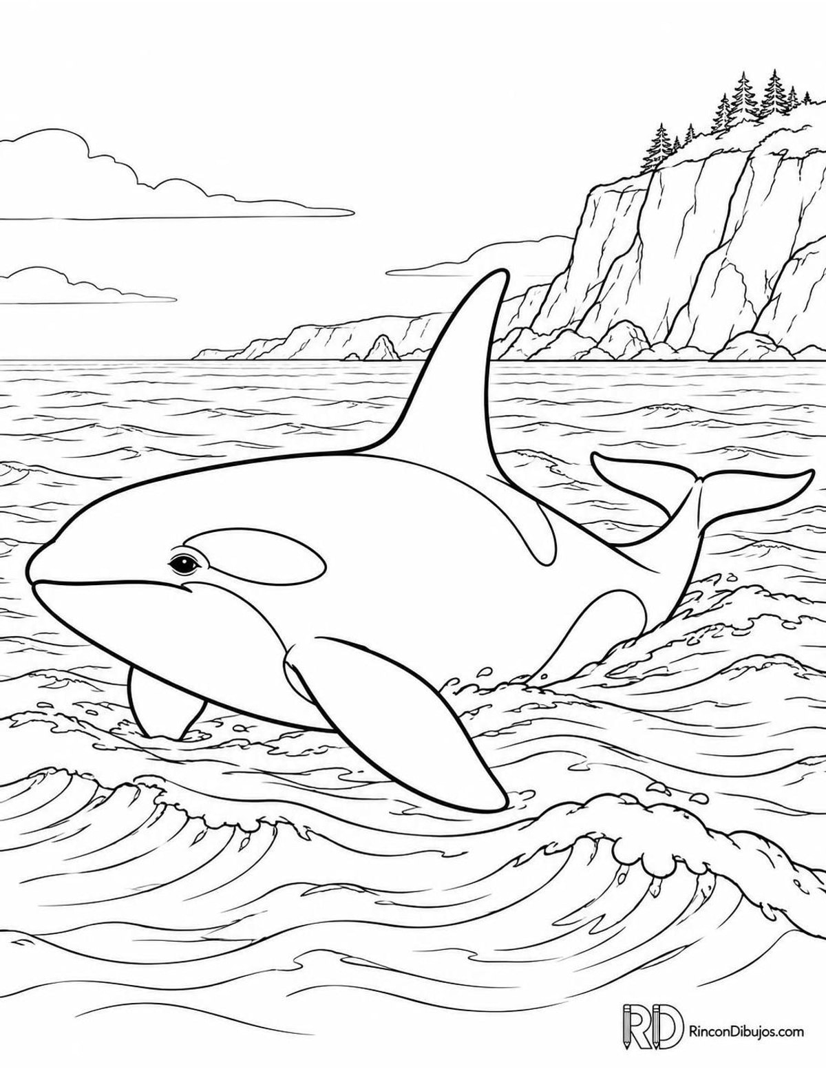 Dibujo de orca entre olas para colorear Dibujo de orca entre olas para colorear