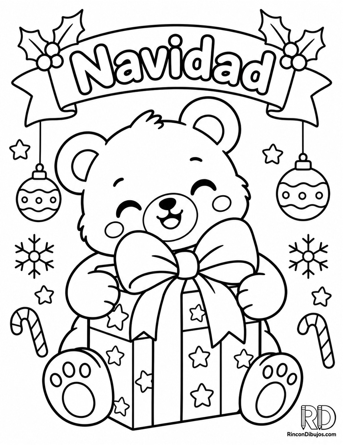 Dibujo de osito Navidad kawaii para colorear Dibujo de osito Navidad kawaii para colorear