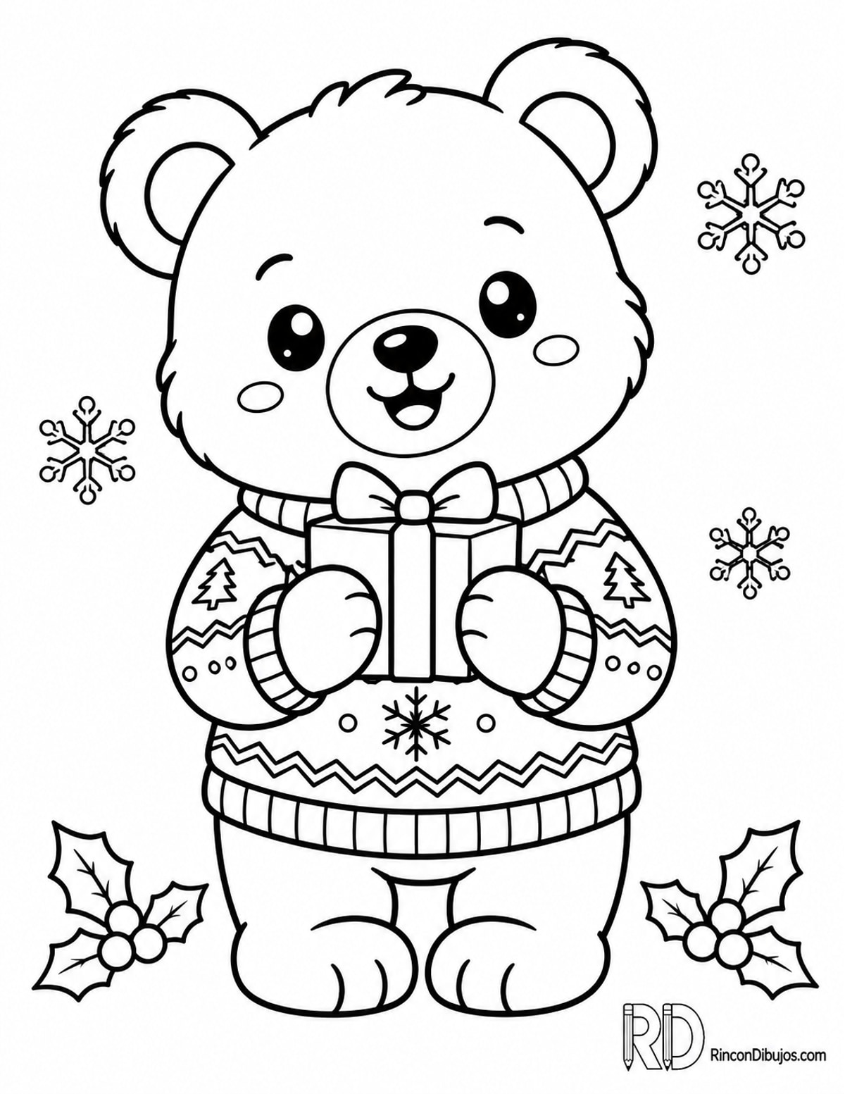 Dibujo de osito navideño kawaii para colorear Dibujo de osito navideño kawaii para colorear