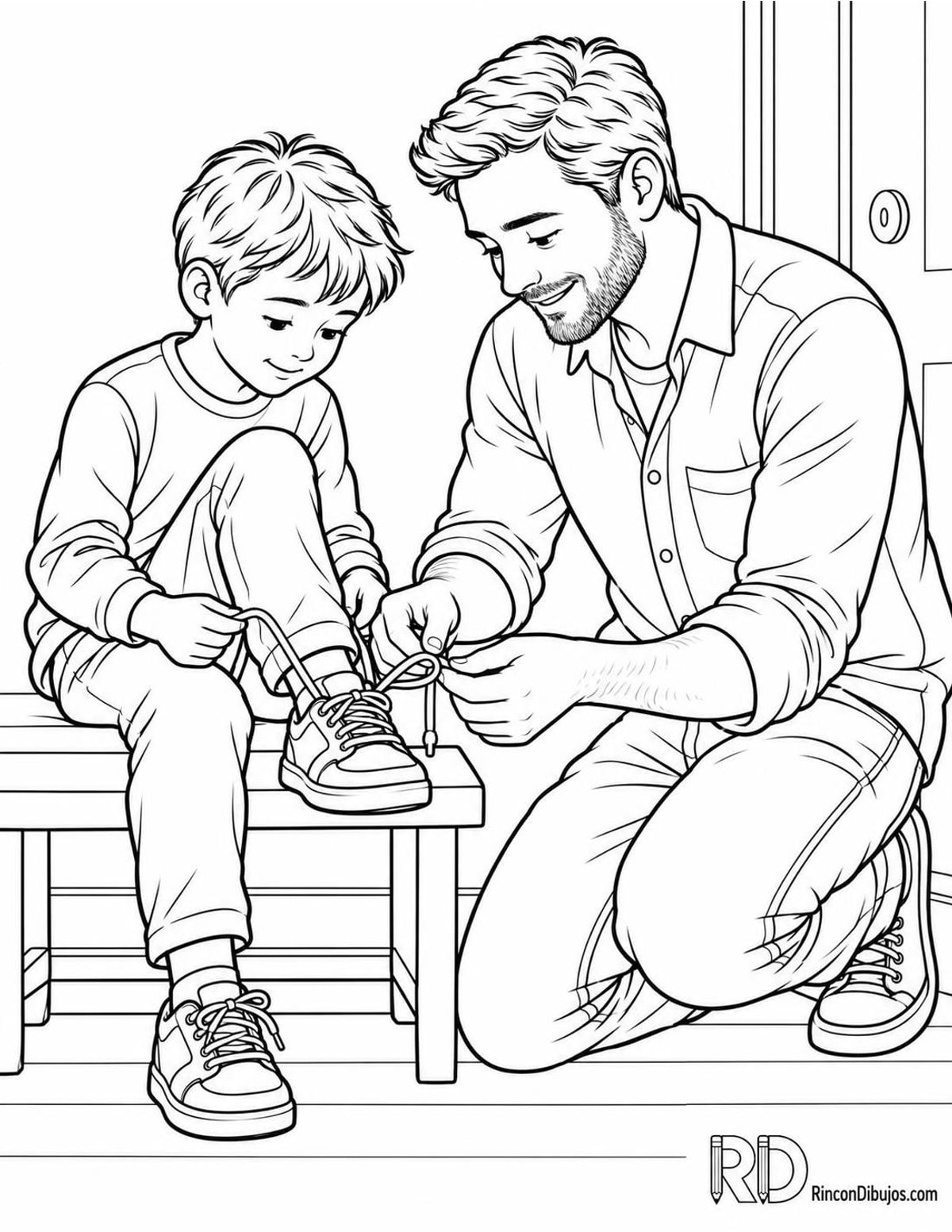 Dibujo de padre atando zapatos para colorear Dibujo de padre atando zapatos para colorear