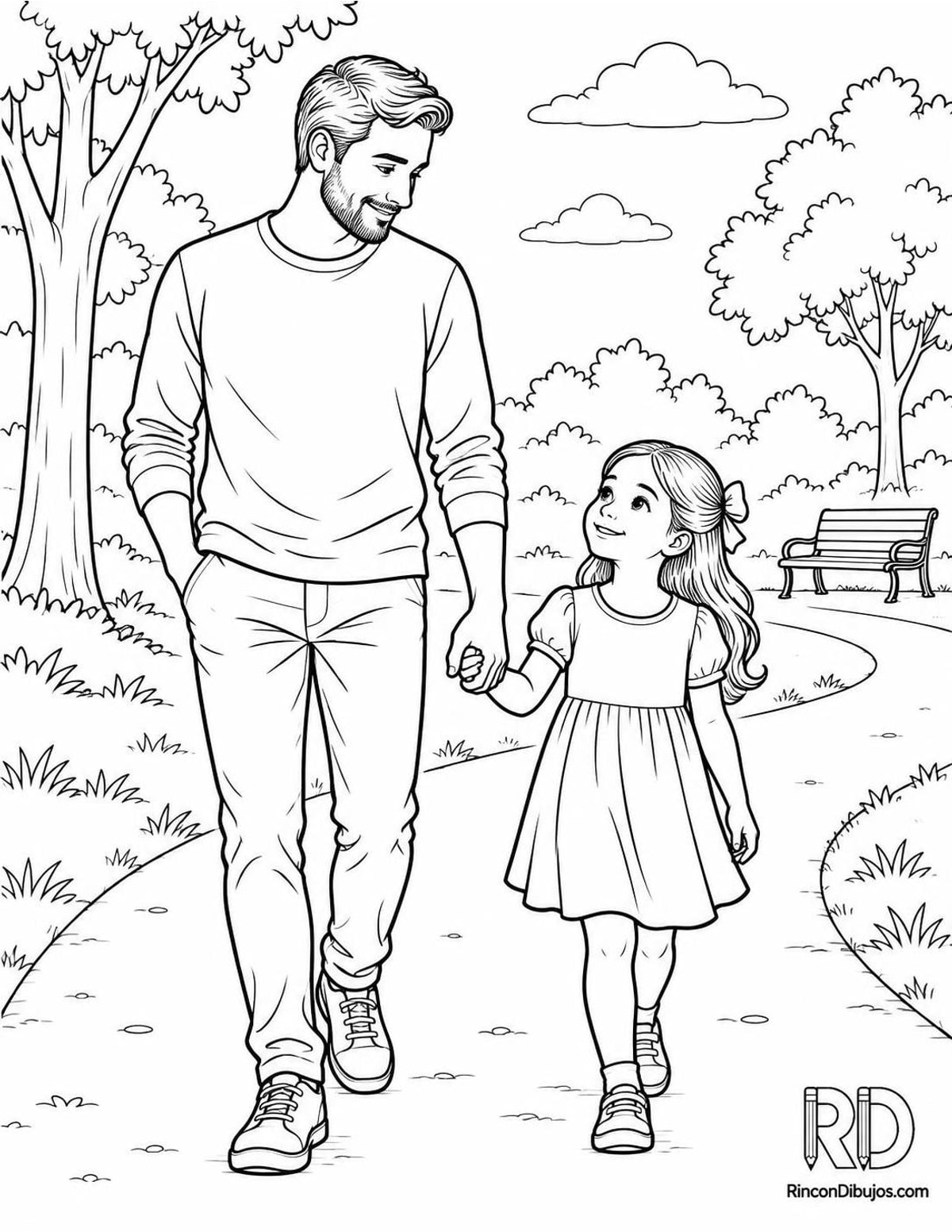 Dibujo de padre caminando para colorear Dibujo de padre caminando para colorear
