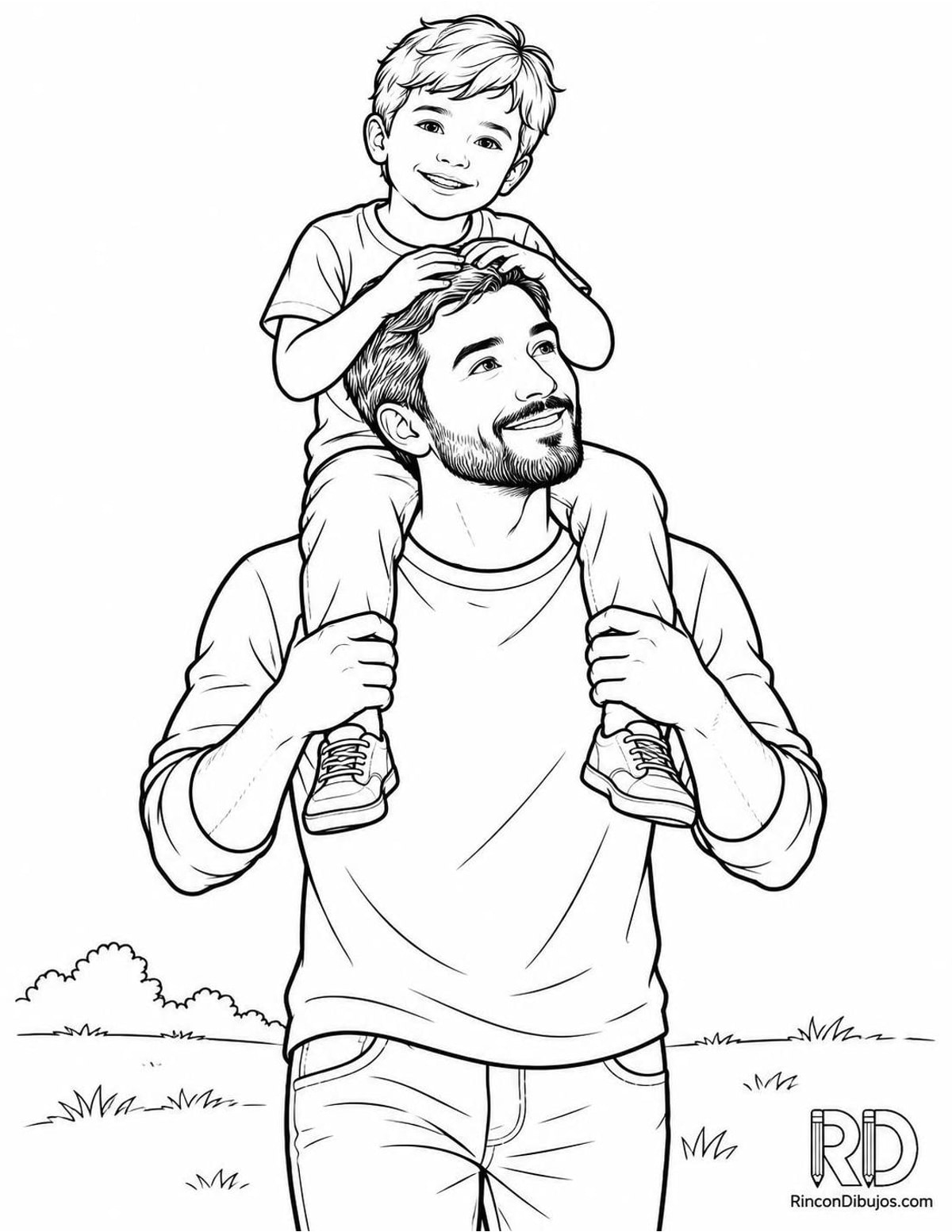 Dibujo de padre cargando hijo para colorear Dibujo de padre cargando hijo para colorear