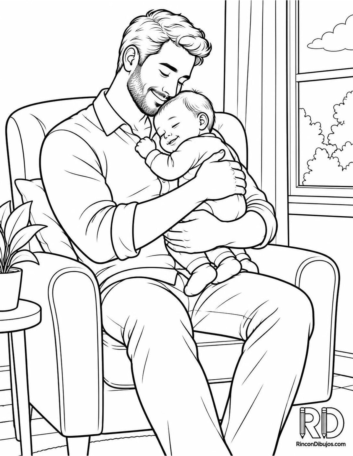 Dibujo de padre con bebé para colorear Dibujo de padre con bebé para colorear