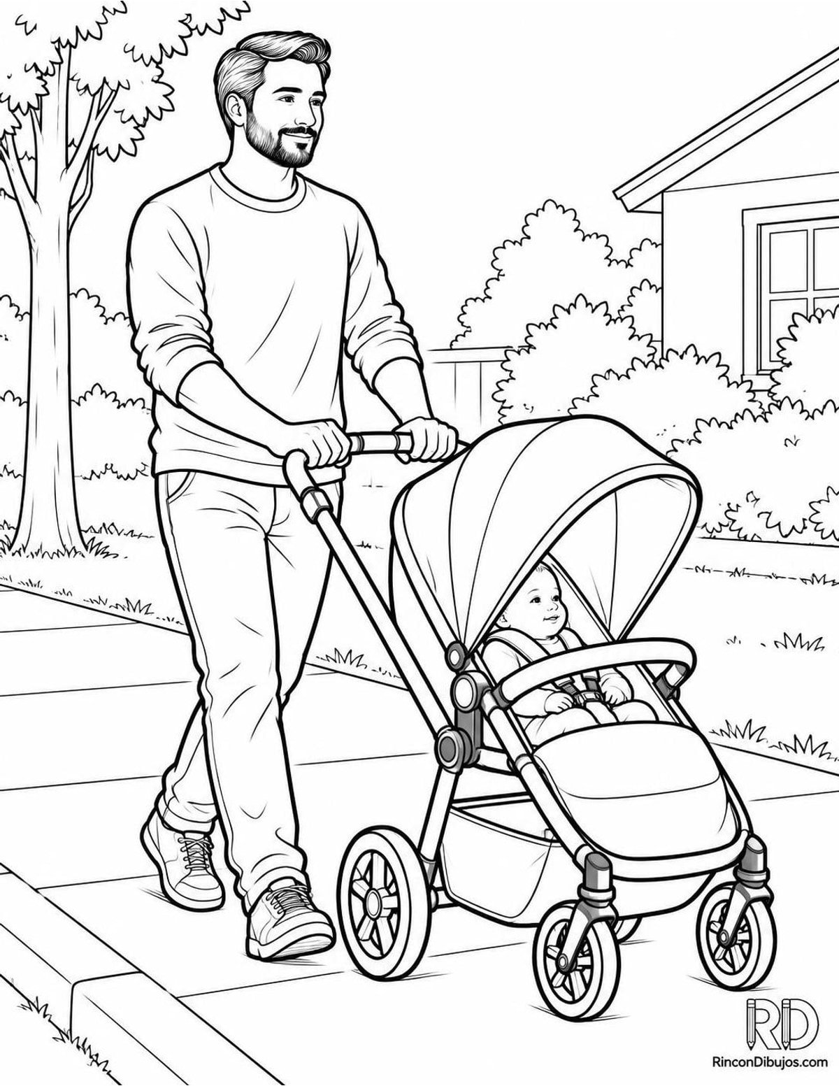 Dibujo de padre con cochecito para colorear Dibujo de padre con cochecito para colorear