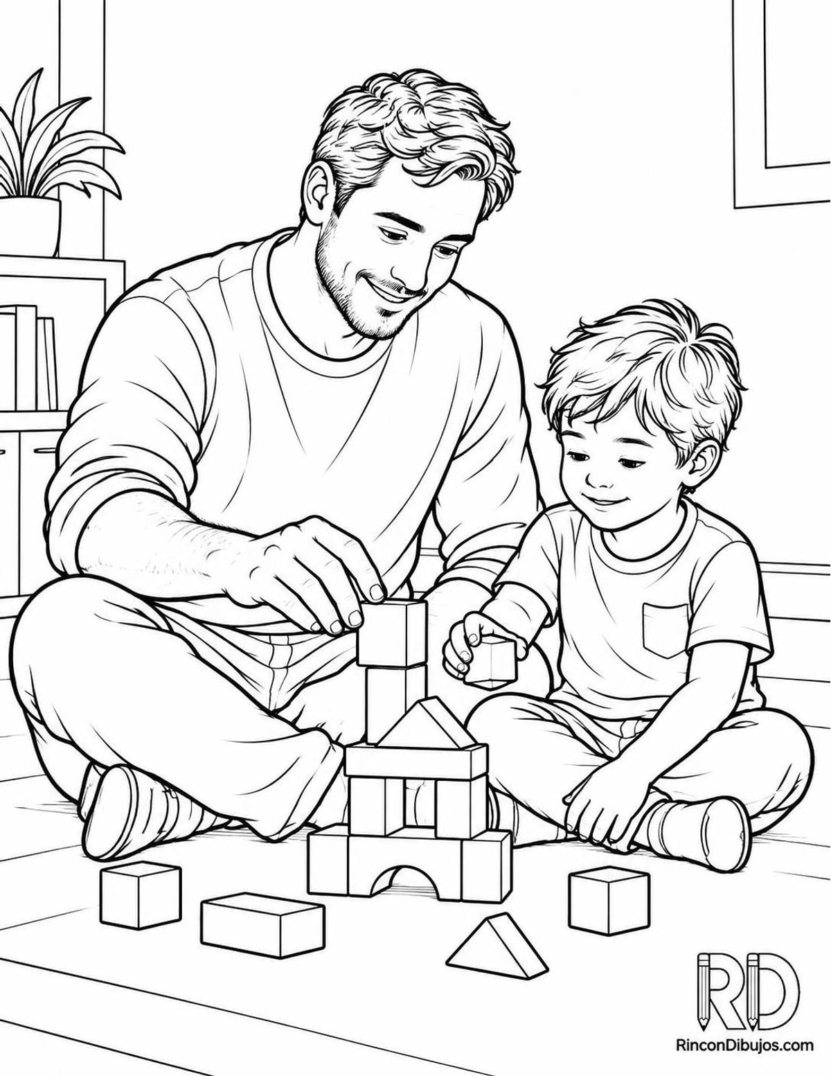 Dibujo de padre construyendo bloques para colorear Dibujo de padre construyendo bloques para colorear