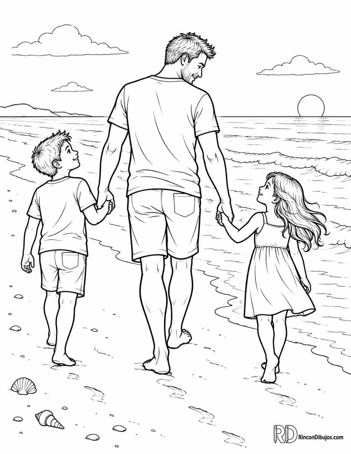 Dibujo de padre en playa para colorear Dibujo de padre en playa para colorear
