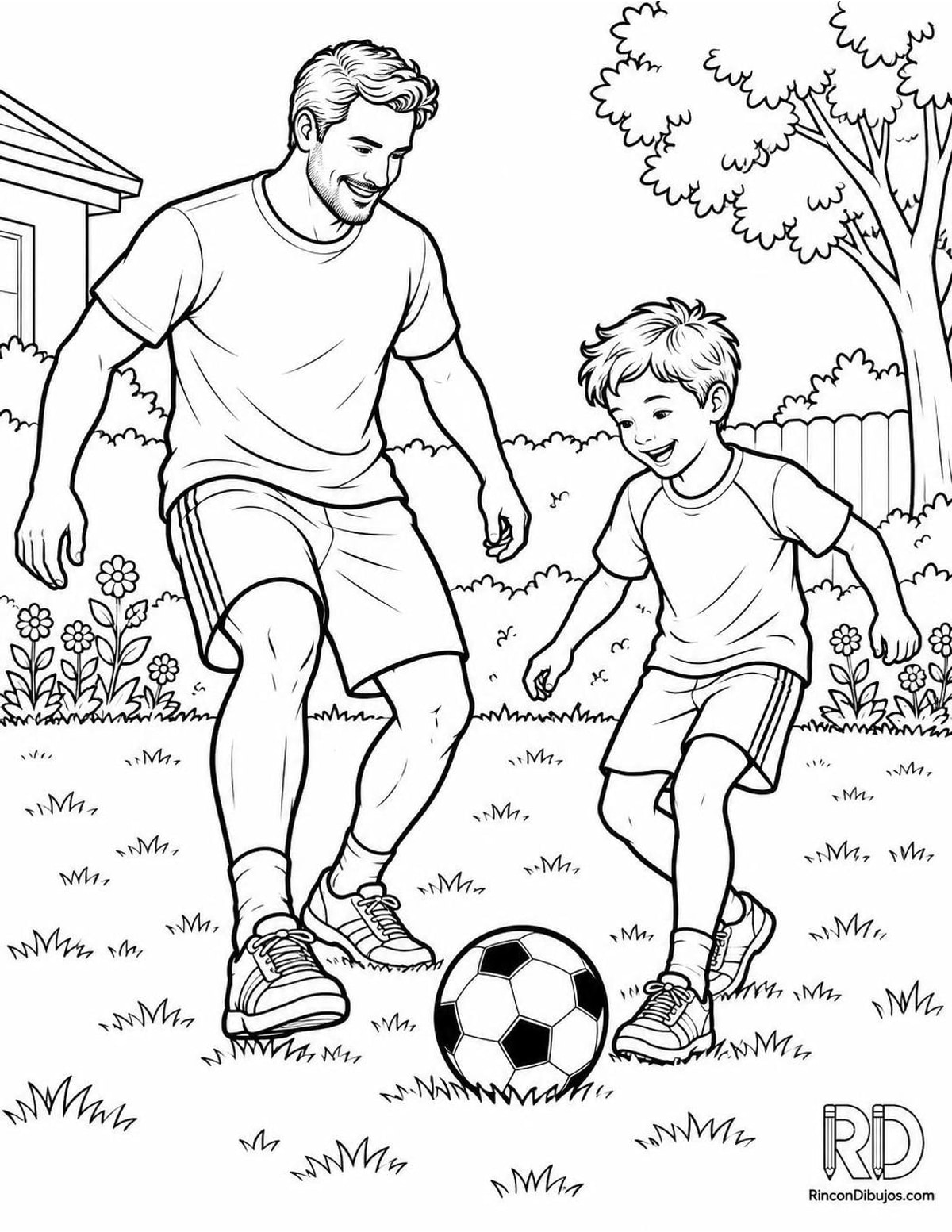 Dibujo de padre jugando fútbol para colorear Dibujo de padre jugando fútbol para colorear