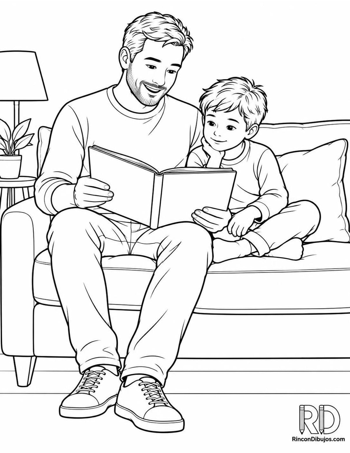 Dibujo de padre leyendo para colorear Dibujo de padre leyendo para colorear