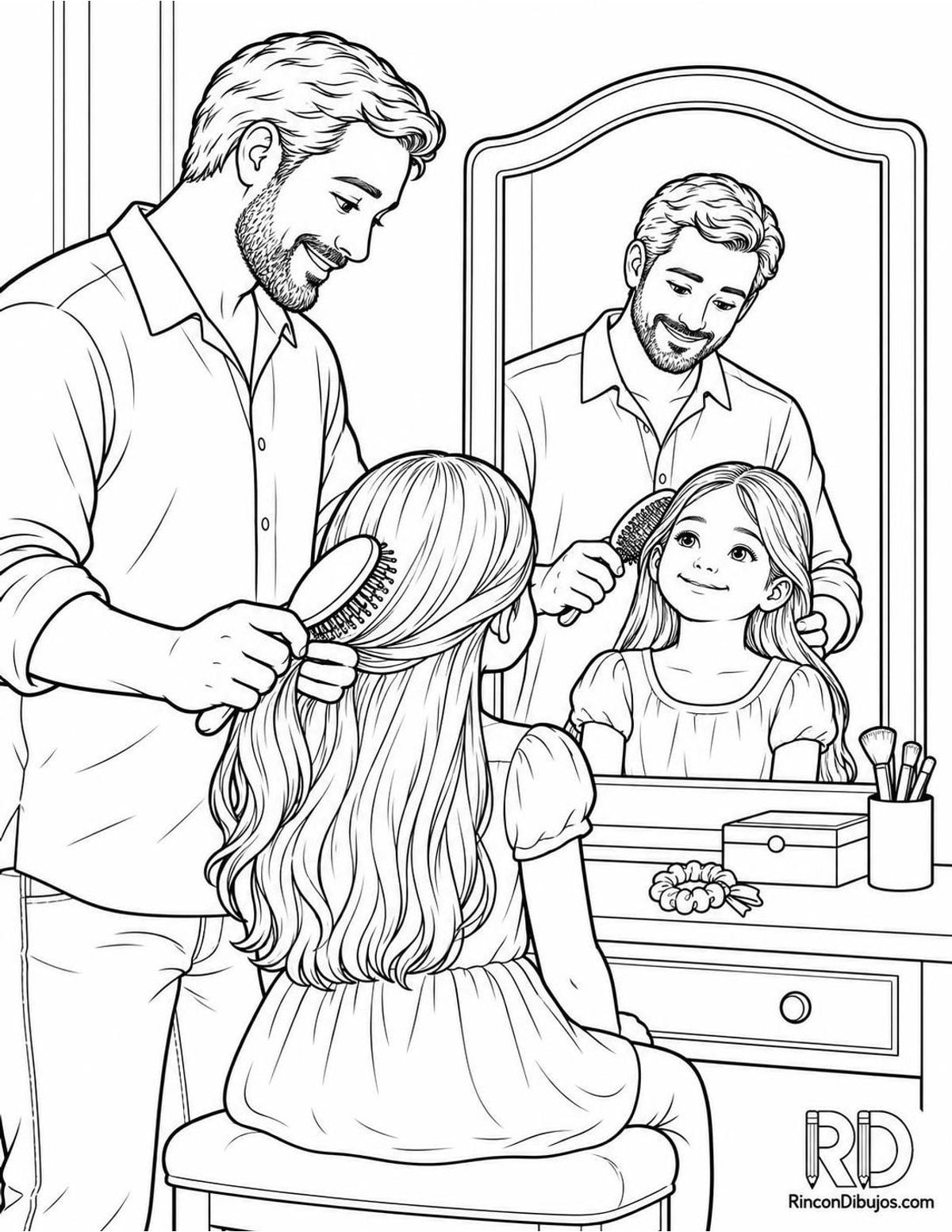Dibujo de padre peinando hija para colorear Dibujo de padre peinando hija para colorear
