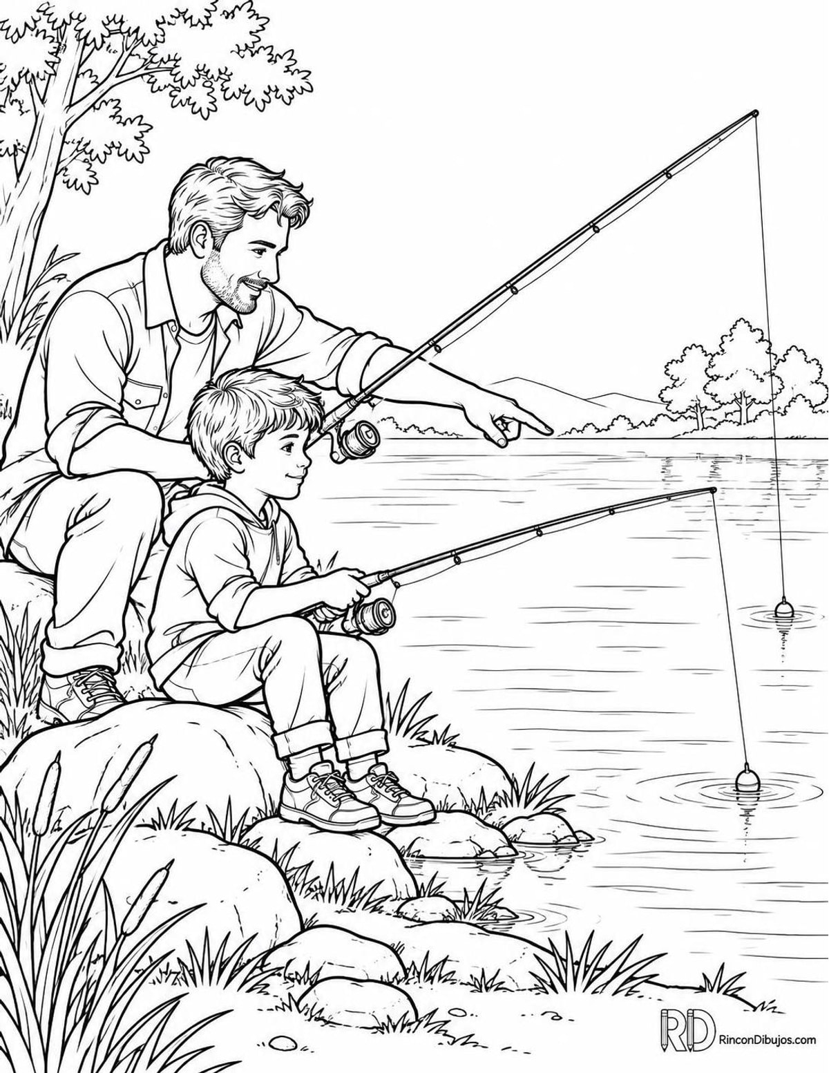 Dibujo de padre pescando para colorear Dibujo de padre pescando para colorear