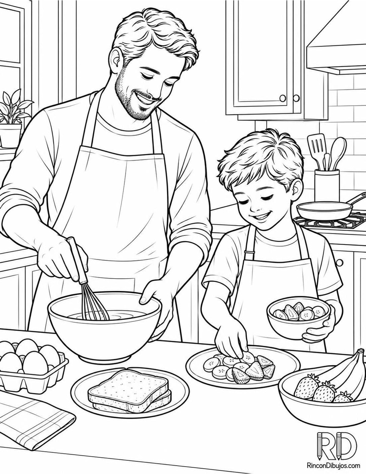 Dibujo de padre preparando desayuno para colorear Dibujo de padre preparando desayuno para colorear