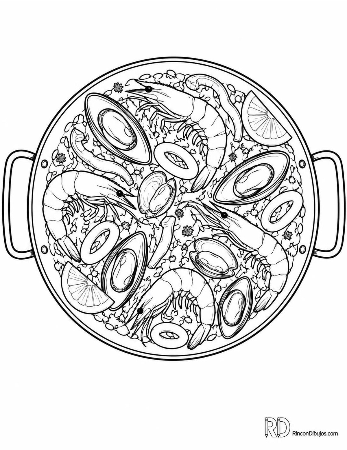 Dibujo de paella de mariscos para colorear