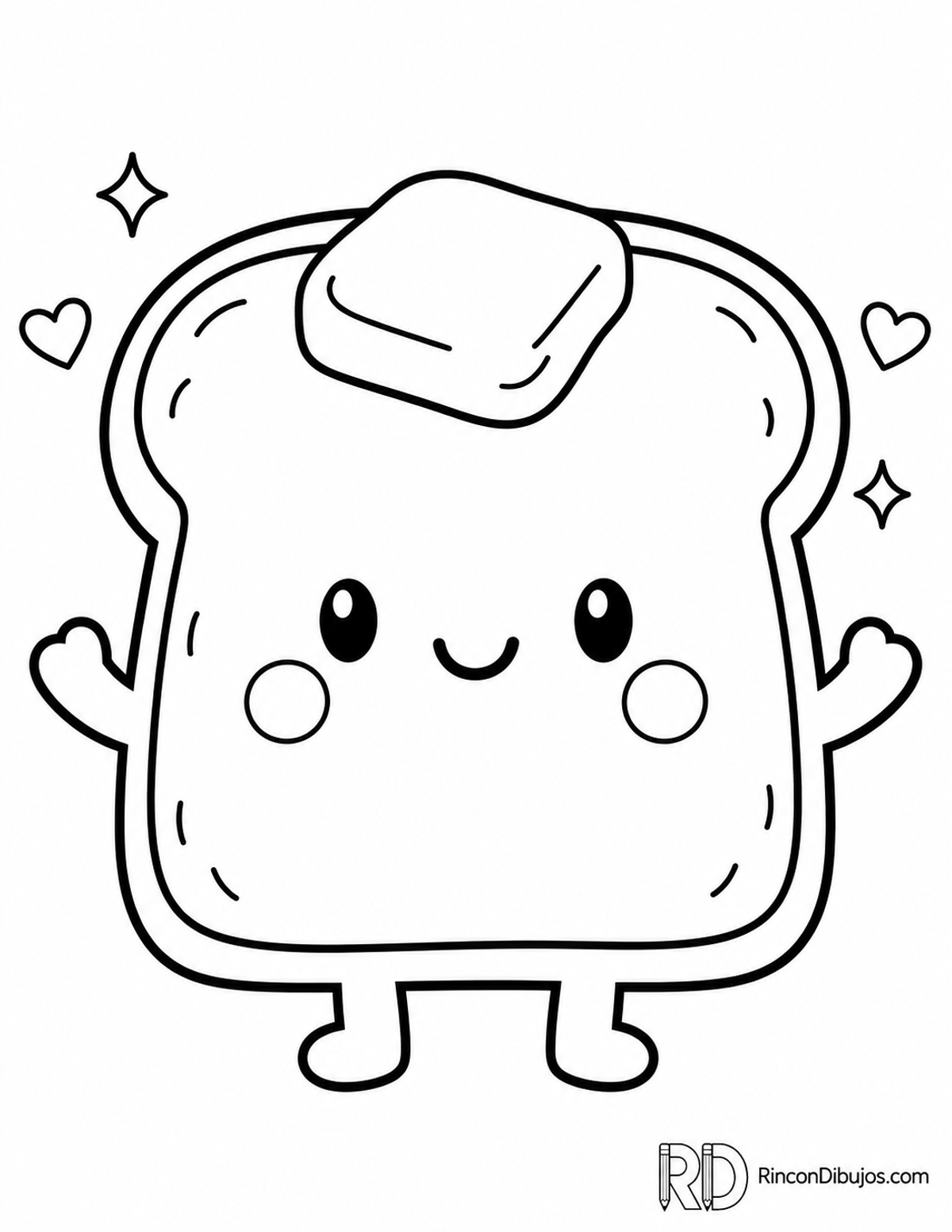 Dibujo de pan tostado kawaii para colorear