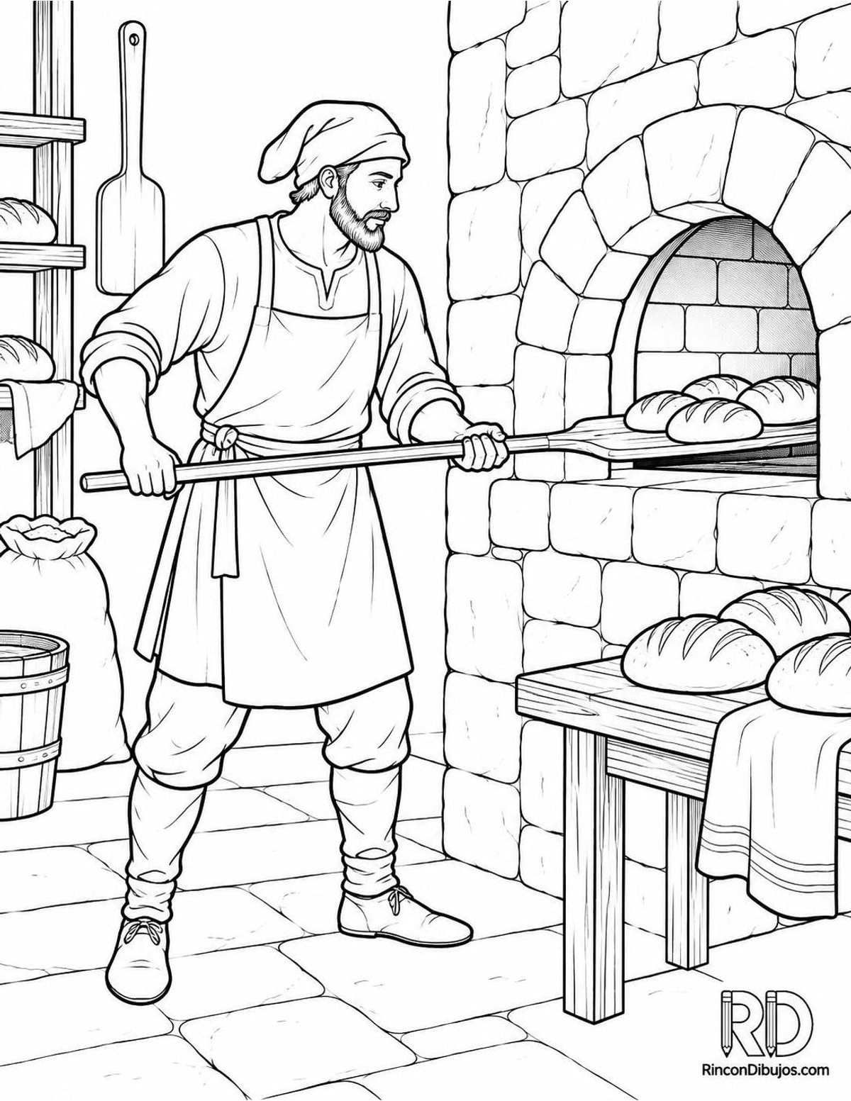 Dibujo de panadero medieval para colorear Dibujo de panadero medieval para colorear
